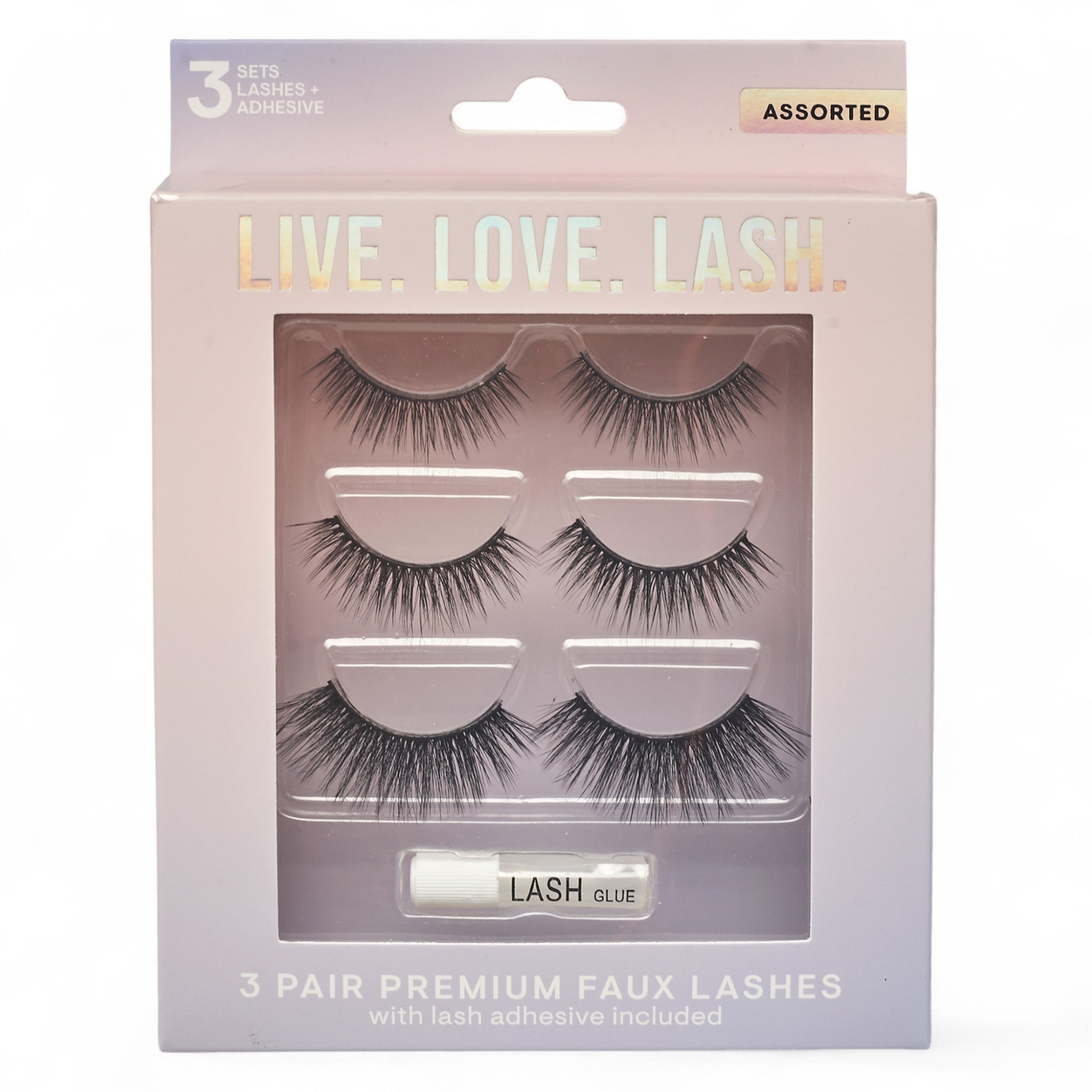 Spa Essentials 3-Pair Premium Faux Lashes with Adhesive – Assorted False Eyelashes