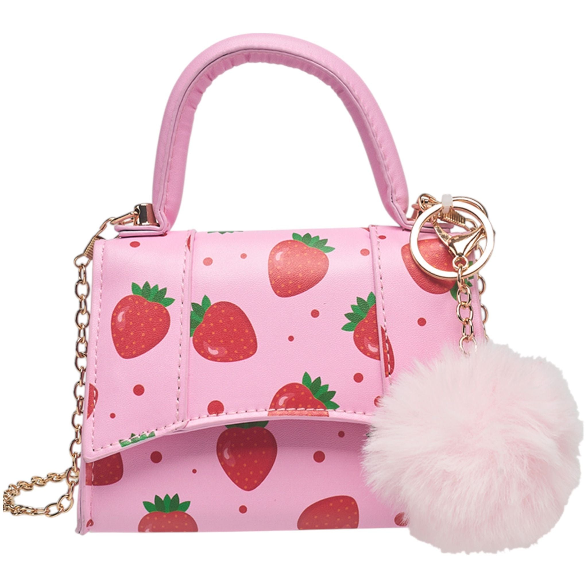 Willow & Ruby Girls' Strawberry Fields Mini Top Handle Bag with Pom Charm