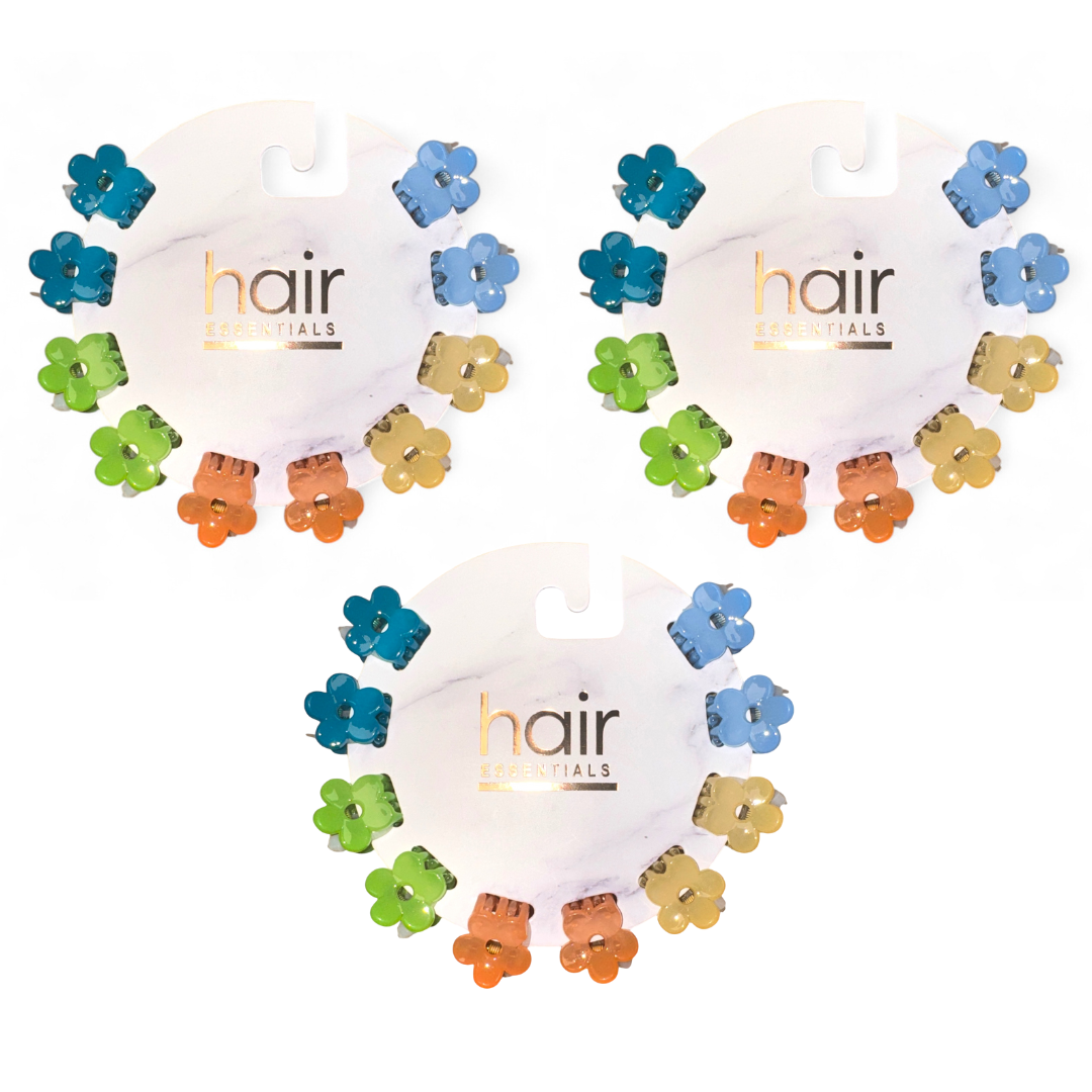Hair Essentials 3 -Pack Mini Flower Hair Claw Clips - 30-Piece Set, Small and Lightweight, Vibrant Colors for Everyday Hair Styling, 30pcs