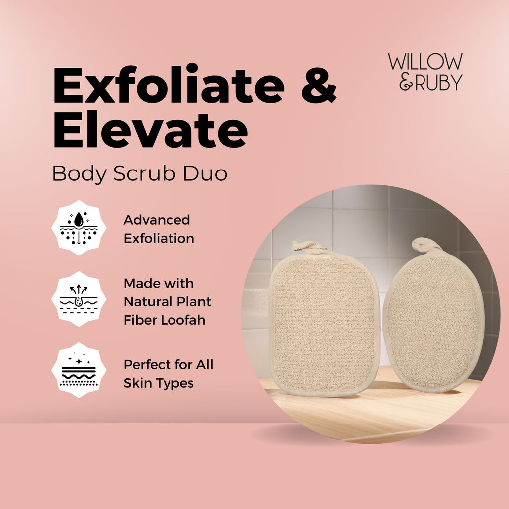 Willow & Ruby Body Scrubber Duo - Exfoliating & Cleansing Loofah, Chamomile