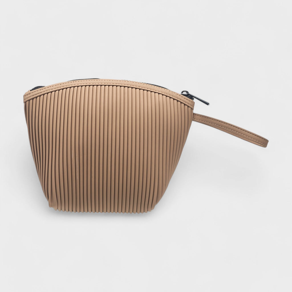 French Connection Ribbed Travel Pouch Bag with Wristlet Strap - Tan