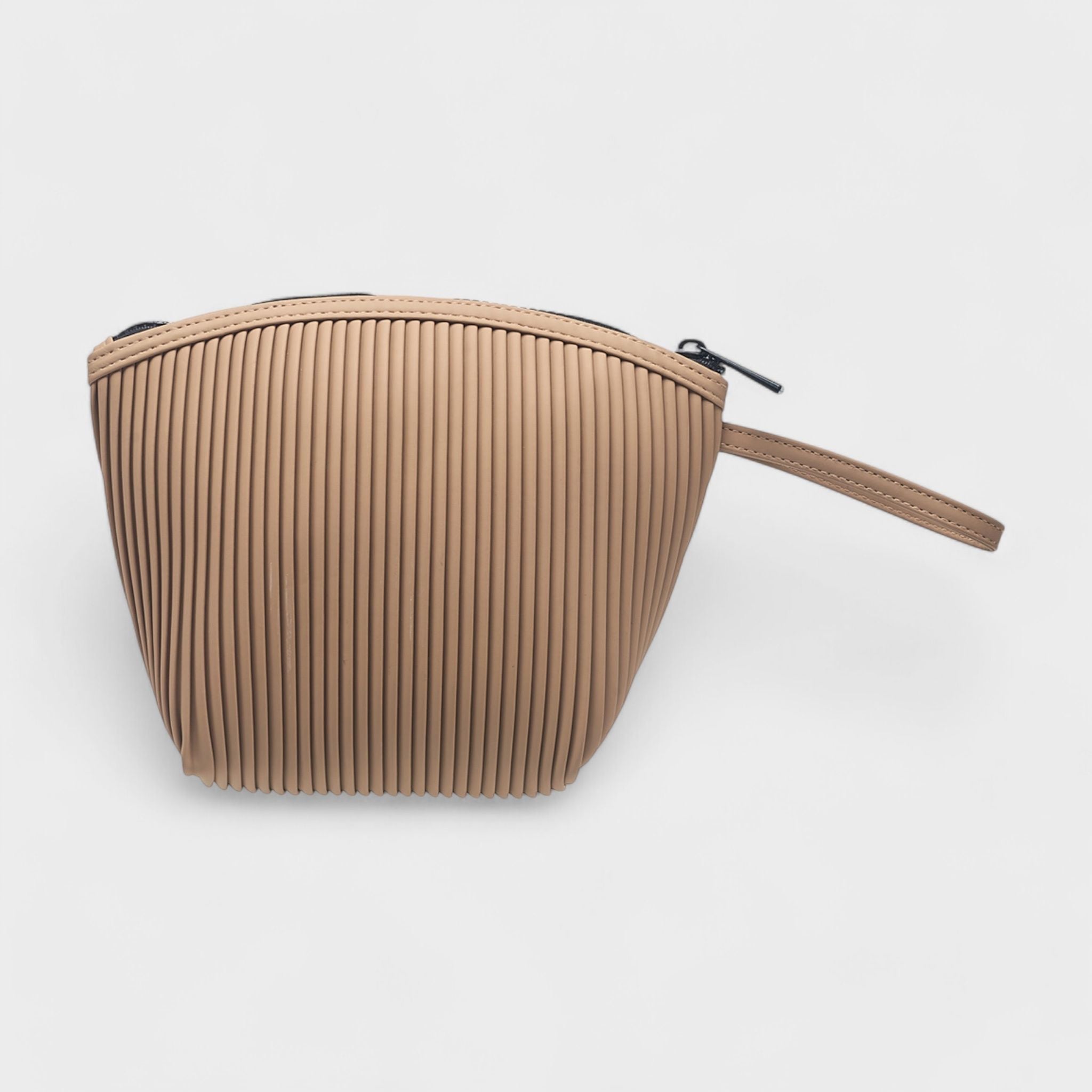French Connection Ribbed Travel Pouch Bag with Wristlet Strap - Tan