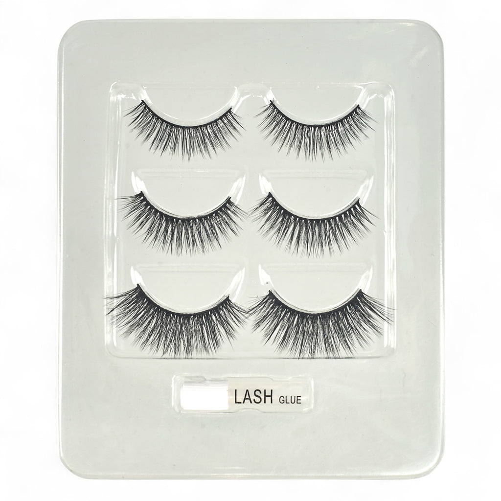 Spa Essentials  3-Pair Premium Faux Lashes with Adhesive – Assorted False Eyelashes