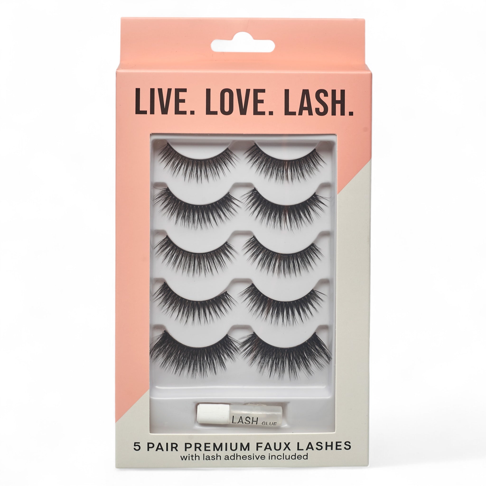 Spa Essentials 5 Pair Premium Faux Lashes with Adhesive – Reusable & Contact Lens Friendly False Eyelashes