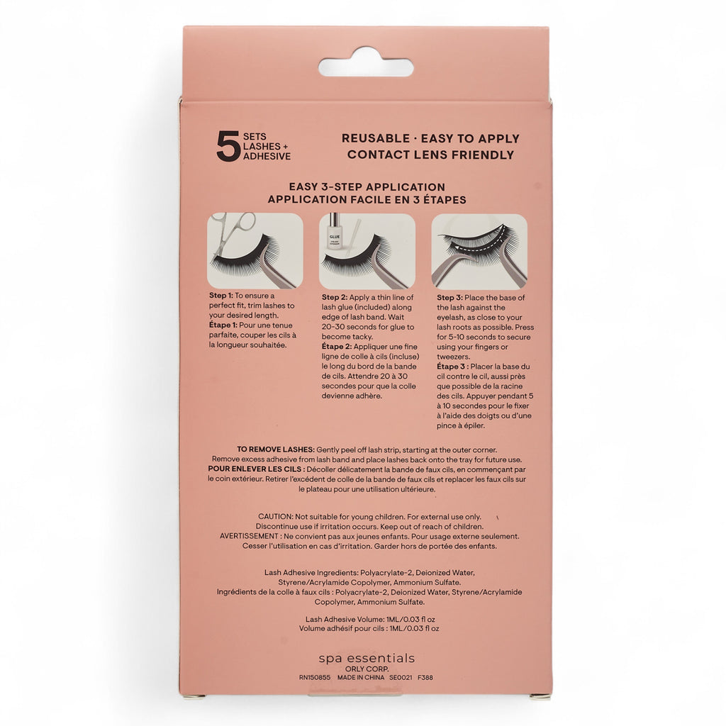 Spa Essentials 5 Pair Premium Faux Lashes with Adhesive – Reusable & Contact Lens Friendly False Eyelashes