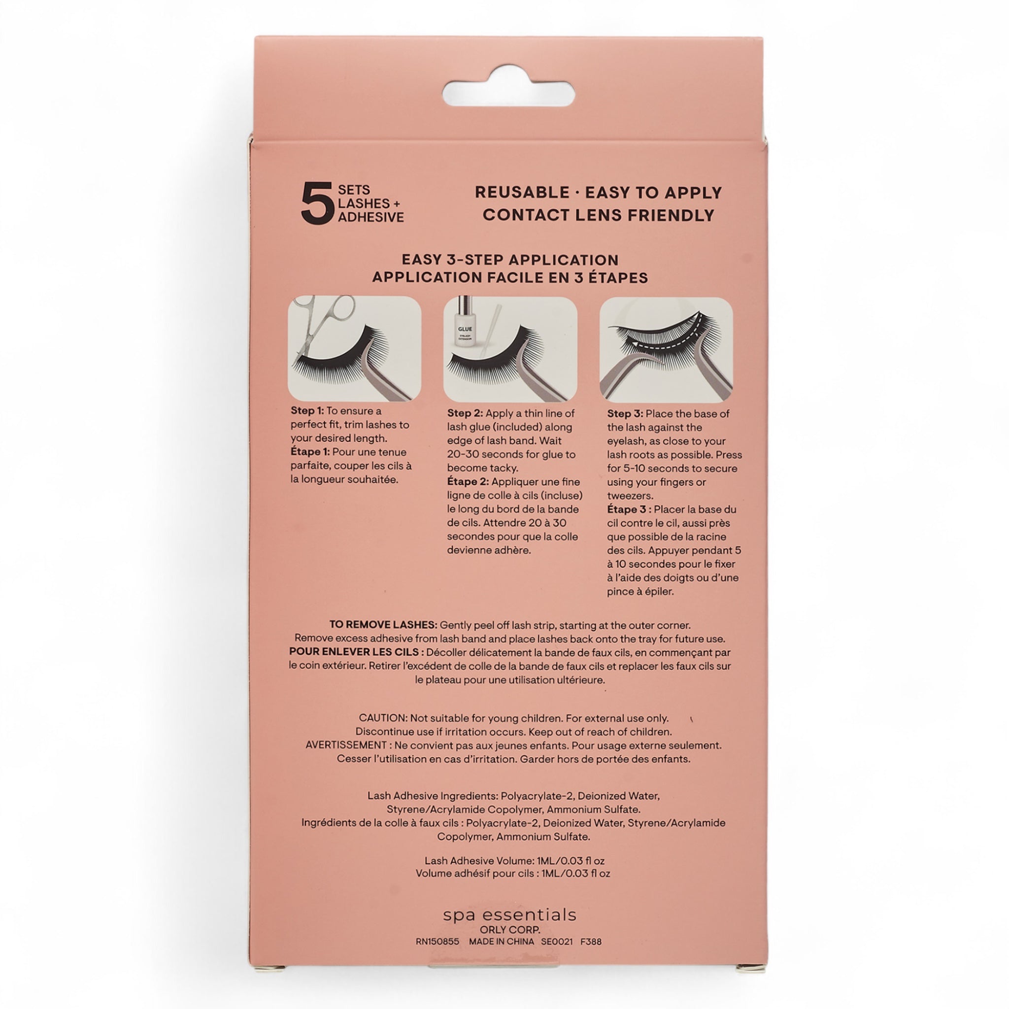 Spa Essentials 5 Pair Premium Faux Lashes with Adhesive – Reusable & Contact Lens Friendly False Eyelashes