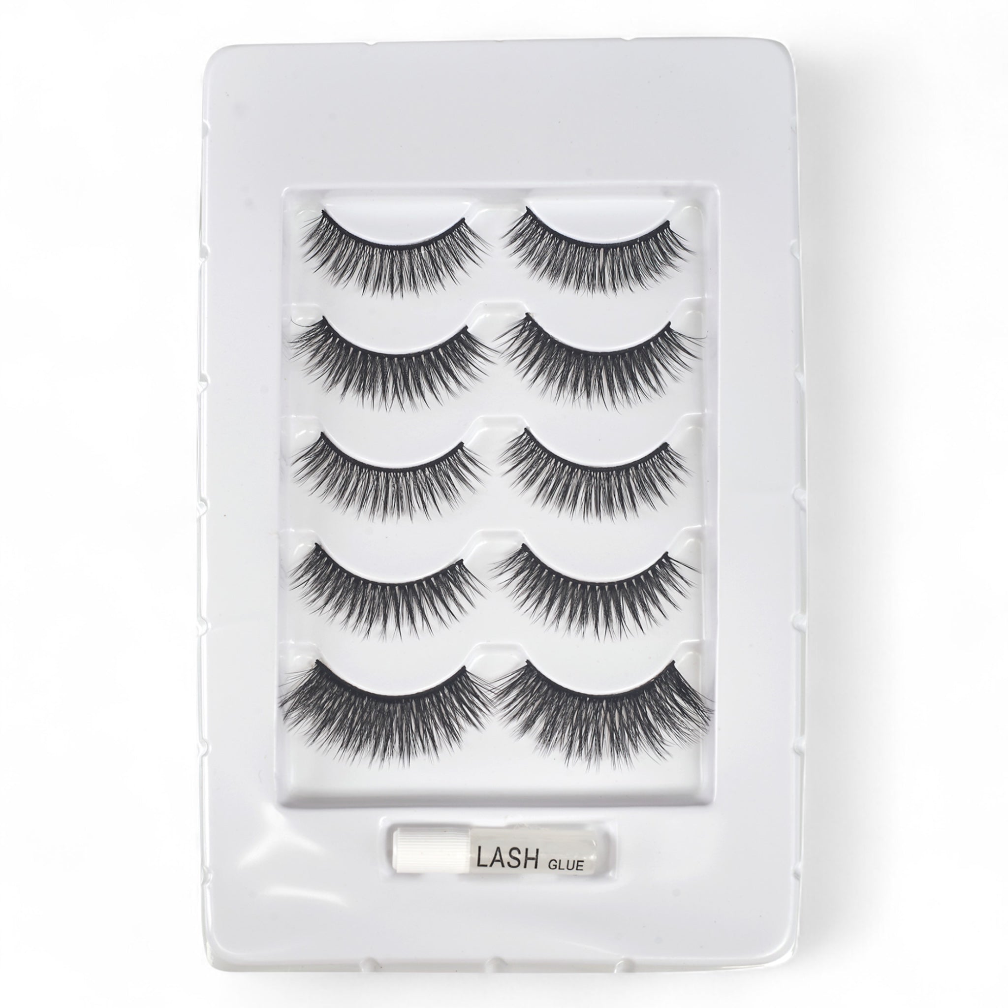 Spa Essentials 5 Pair Premium Faux Lashes with Adhesive – Reusable & Contact Lens Friendly False Eyelashes
