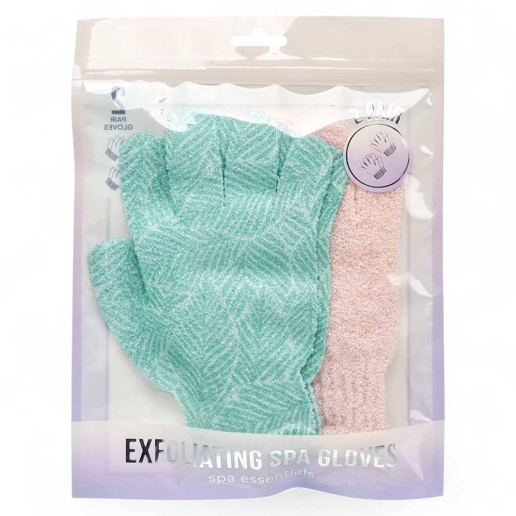 Spa Essentials 2 Pack Exfoliating Bath Gloves - Gentle Dead Skin Removal, Deep Cleaning & Exfoliating Body Scrub Gloves for Shower (Unscented)