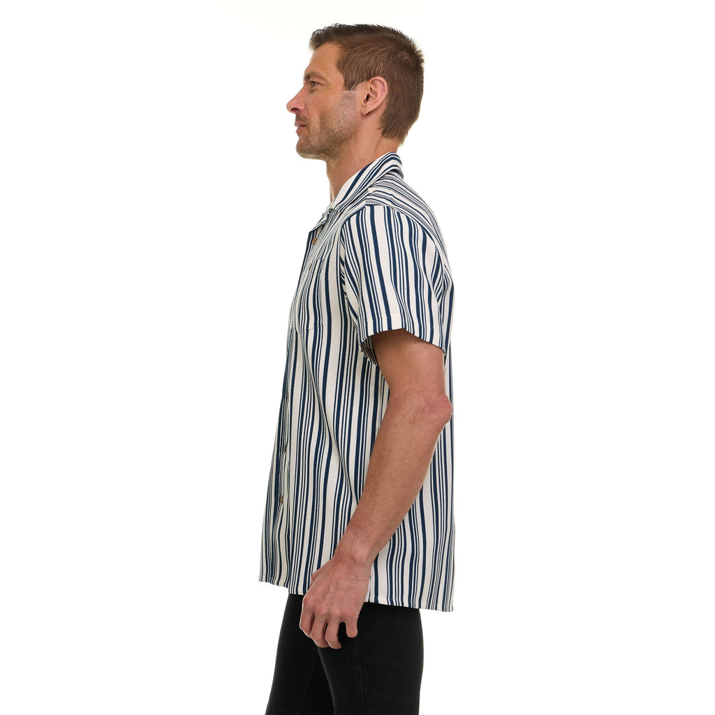 Super Triple Goose Men’s Short Sleeve Button-Up Shirt – Lightweight Striped Casual Shirt with Chest Pocket