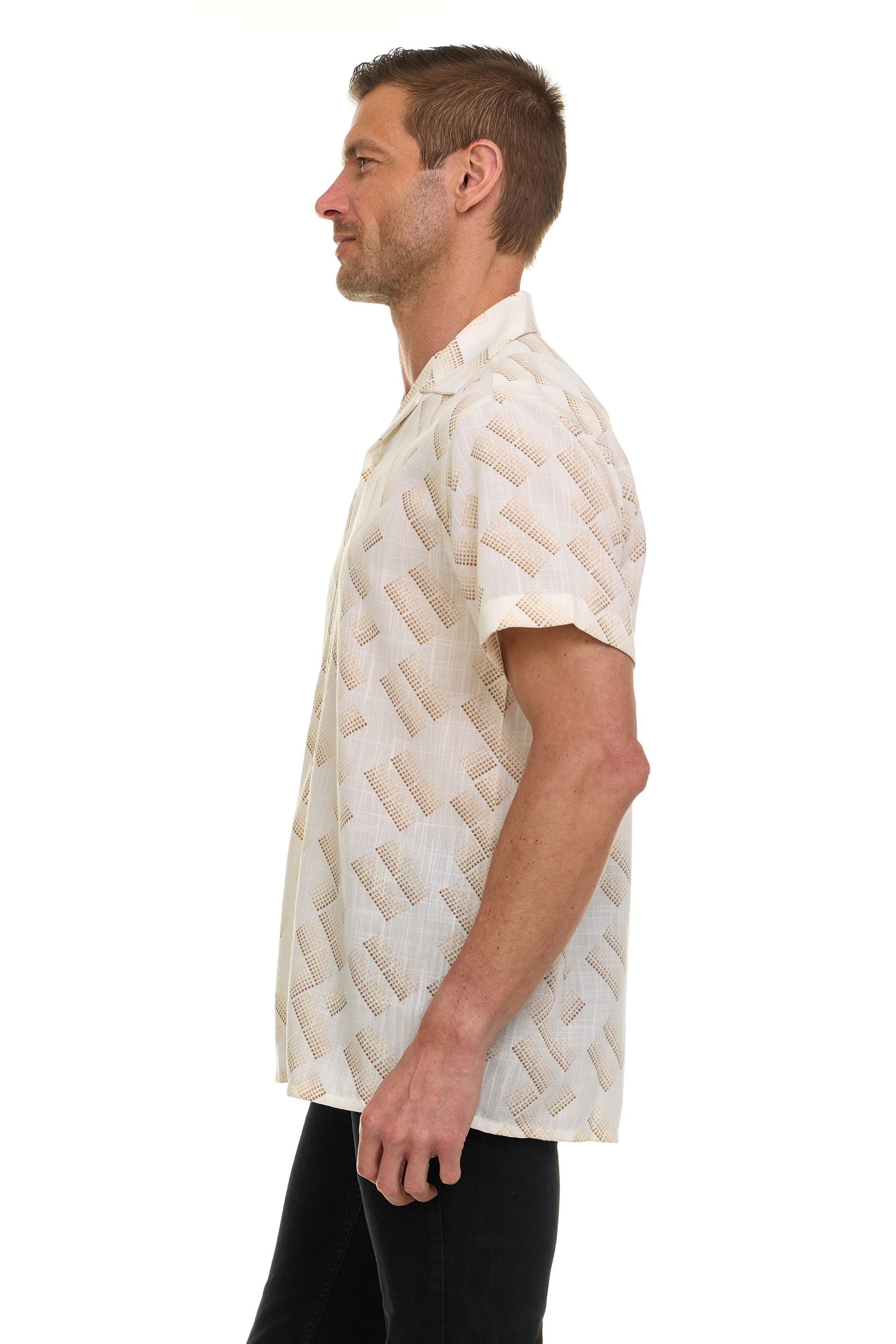 Super Triple Goose Men’s Short Sleeve Linen-Look Resort Shirt – Lightweight Button-Down Camp Shirt with Tropical Prints