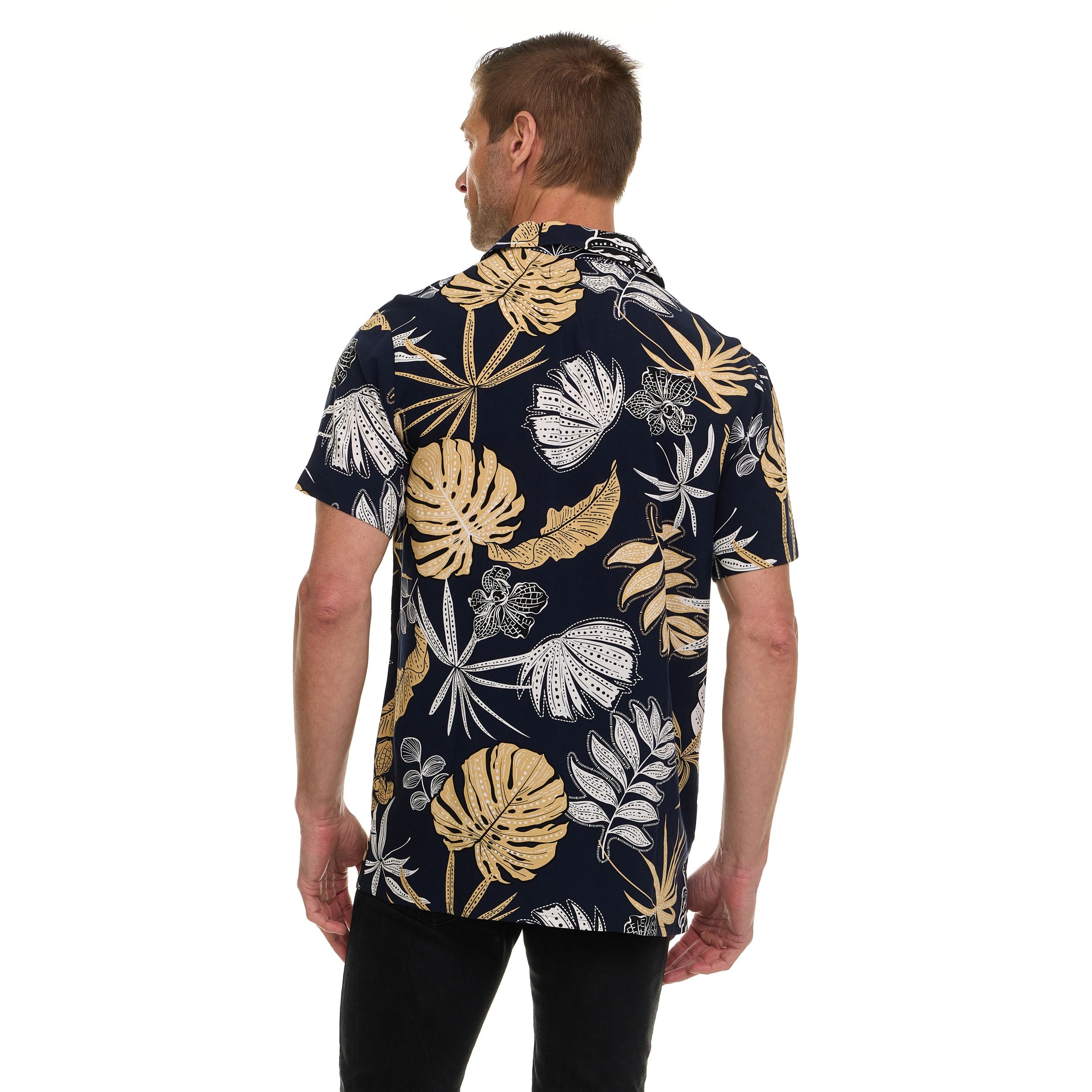 Super Triple Goose Men’s Printed Rayon Camp Collar Shirt - Soft Feel, Moisture-Wicking, Easy Care
