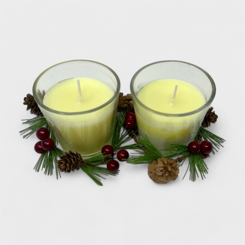 Hawthorne Home 2-Pack Christmas Candle Set - Winter Holiday  7.76 oz Glass Votive Candles with Decorative Wreath Accents, Christmas Gift Set for Home Décor