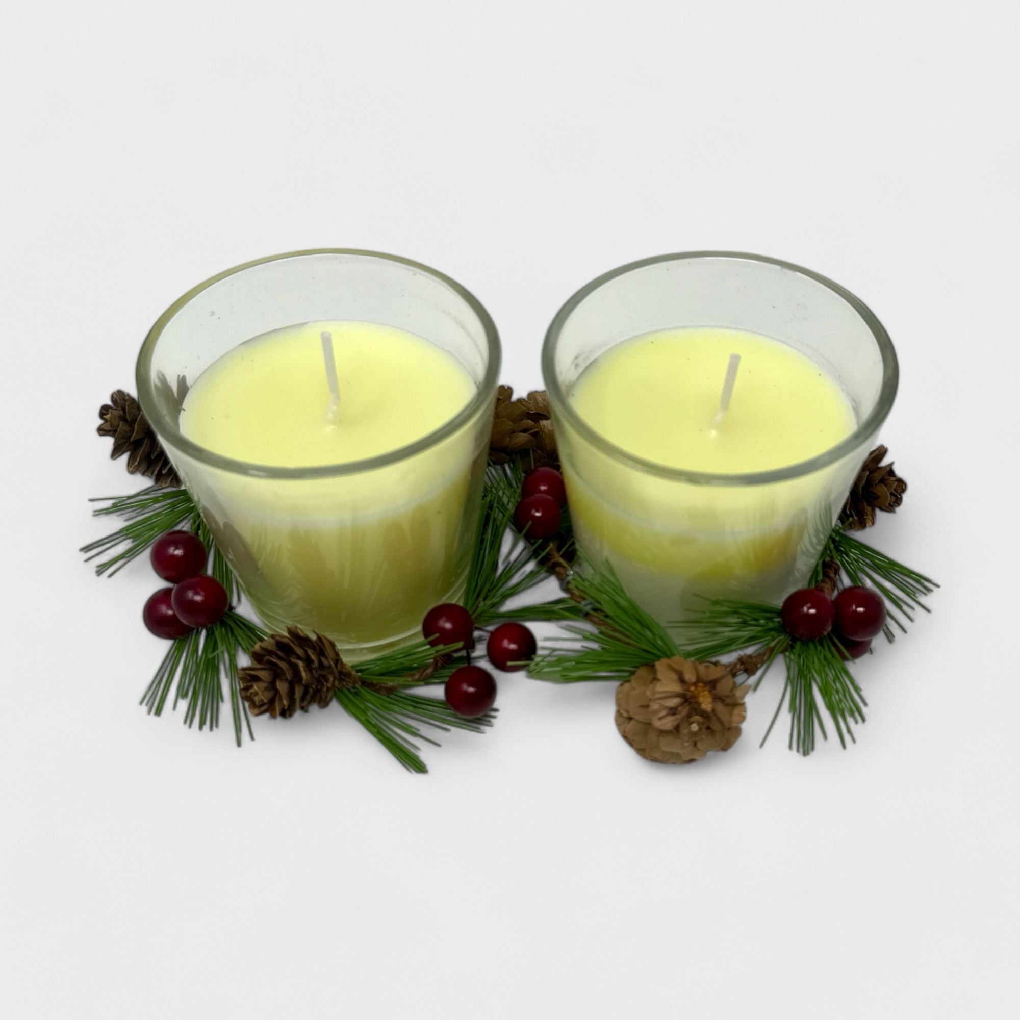 Hawthorne Home 2-Pack Christmas Candle Set - Winter Holiday  7.76 oz Glass Votive Candles with Decorative Wreath Accents, Christmas Gift Set for Home Décor
