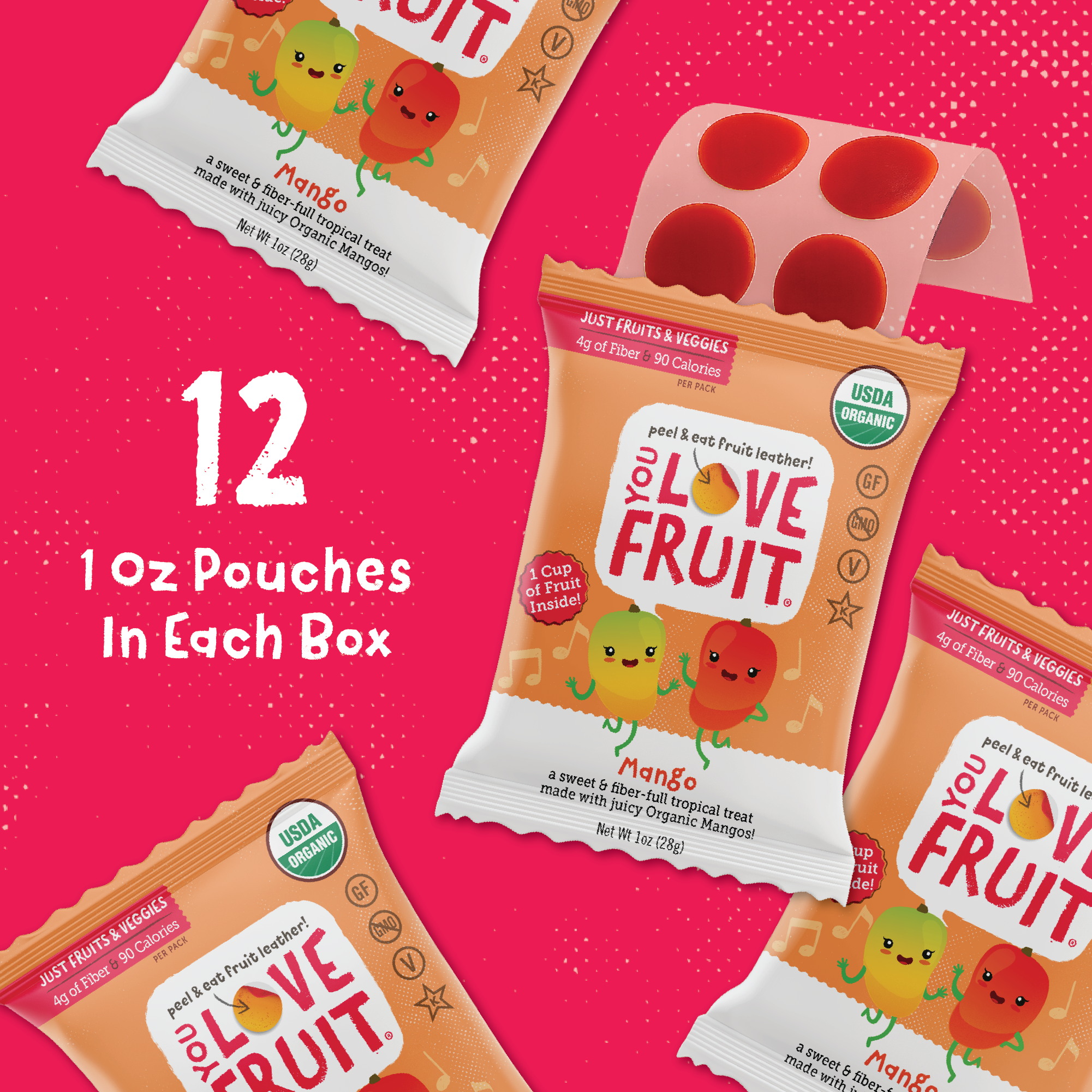 YOU LOVE FRUIT Organic Fruit Snacks — 1 oz Pouches, Pack of 12