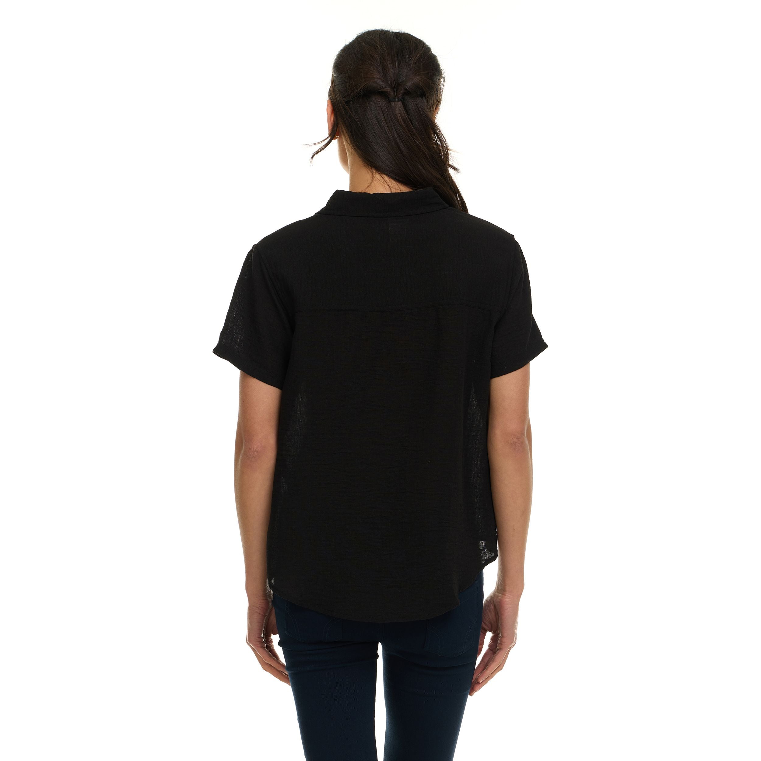 Super Triple Goose Women’s Short Sleeve Linen Shirt – Lightweight Button-Up Collared Blouse with Front Pockets