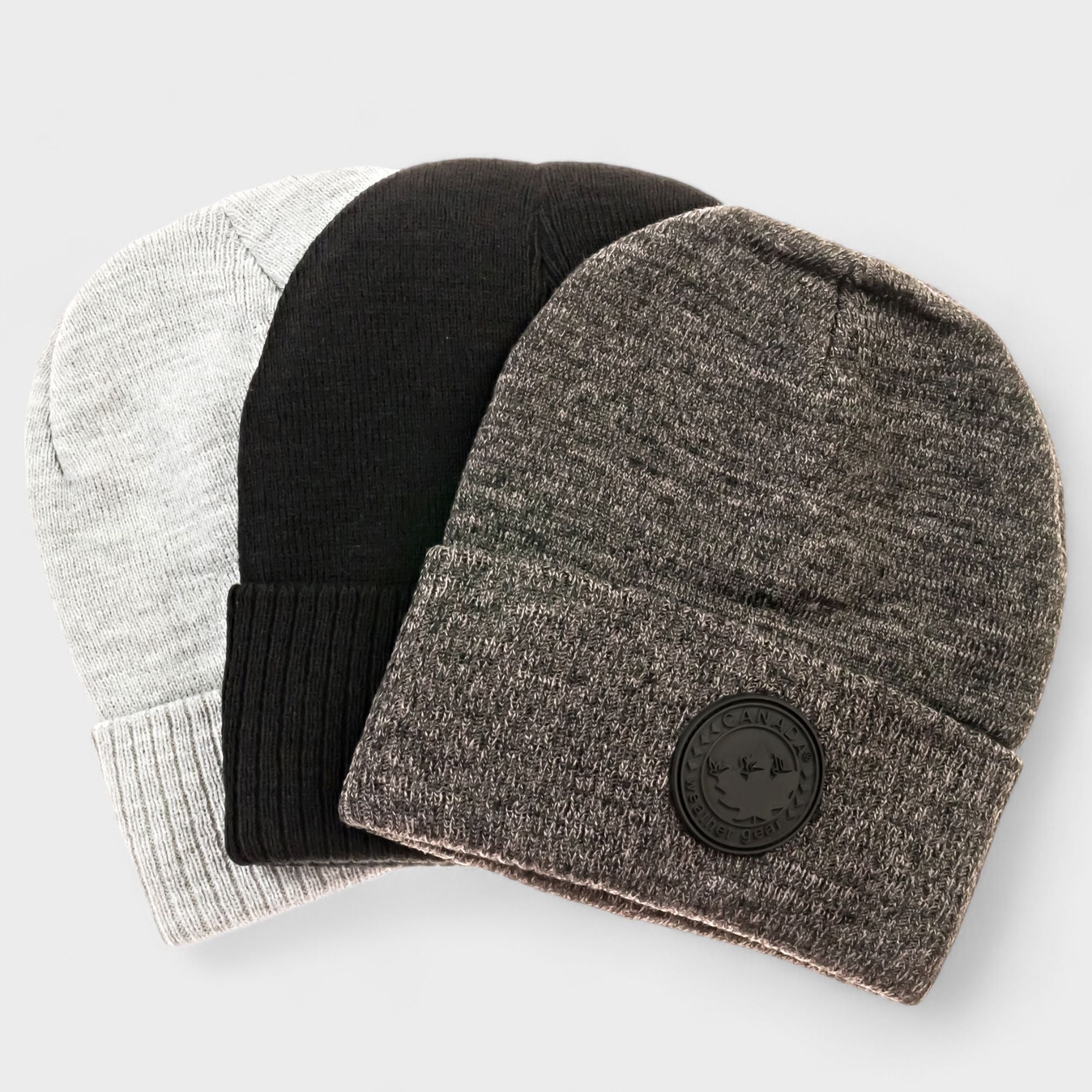 Canada Weather Gear Men's 3-Pack Knit Beanie Hats - Warm Winter Skull Cap Beanies