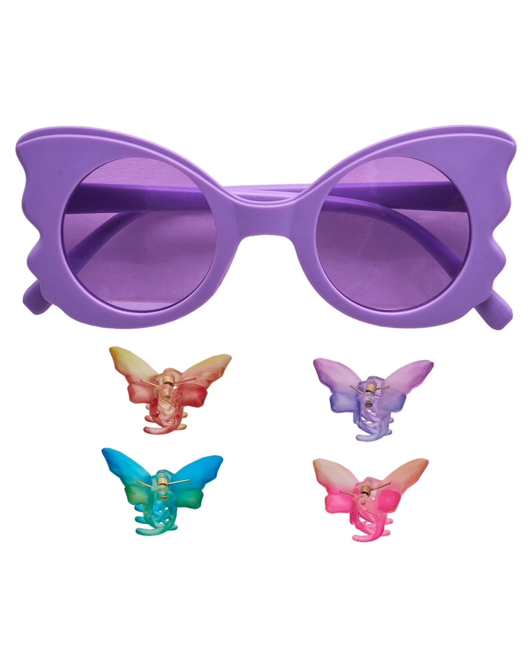 Willow & Ruby Kid's Fun Sunglasses with Hair Clip Set for Girls - Sunnies & Claws in Strawberry