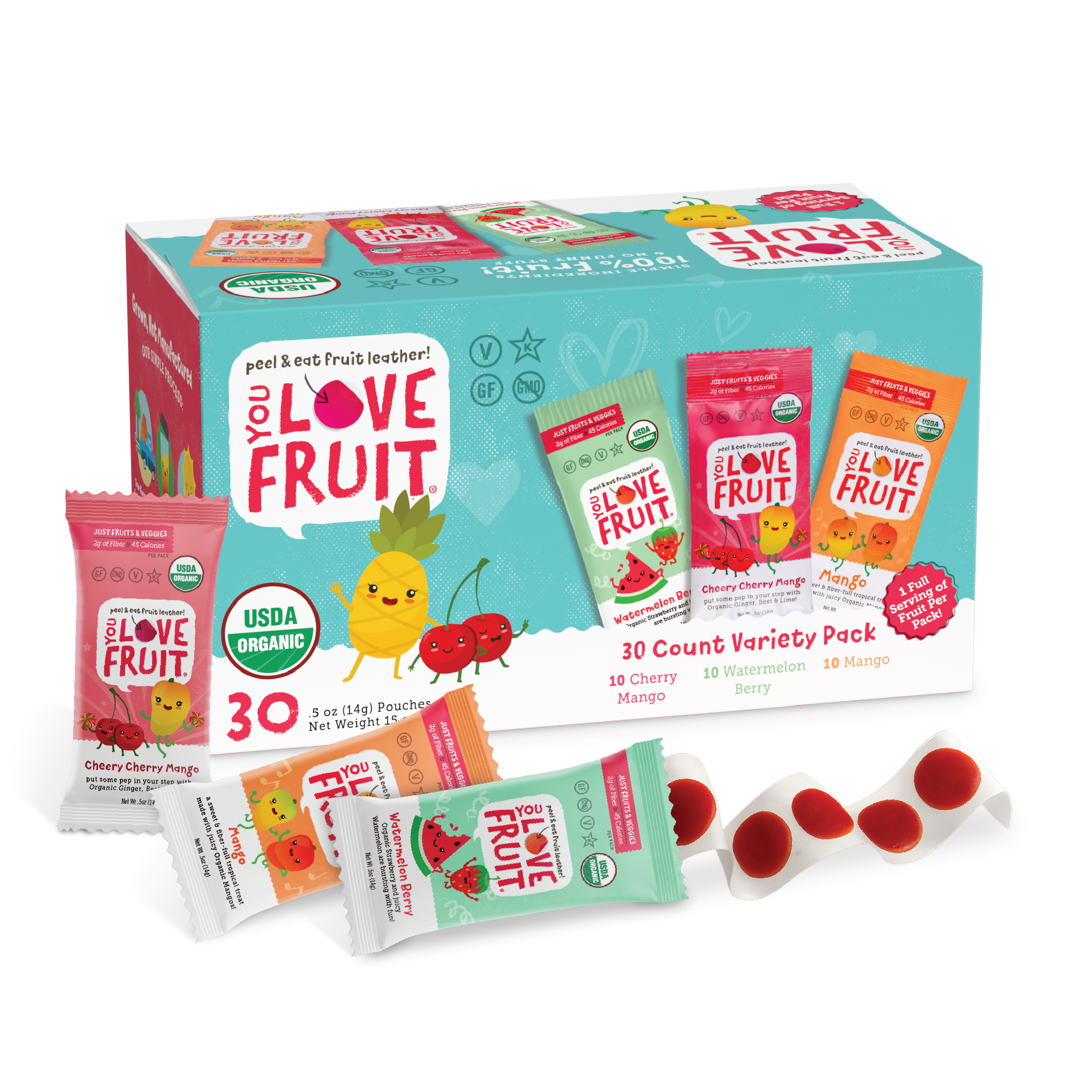 YOU LOVE FRUIT Organic Fruit Snacks Variety Box — 30 Count (3 flavors per box)