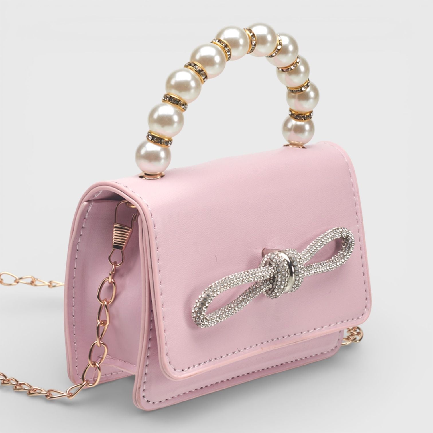 Willow & Ruby Girls' Mini Pearl Handle Crossbody Bag with Rhinestone Bow