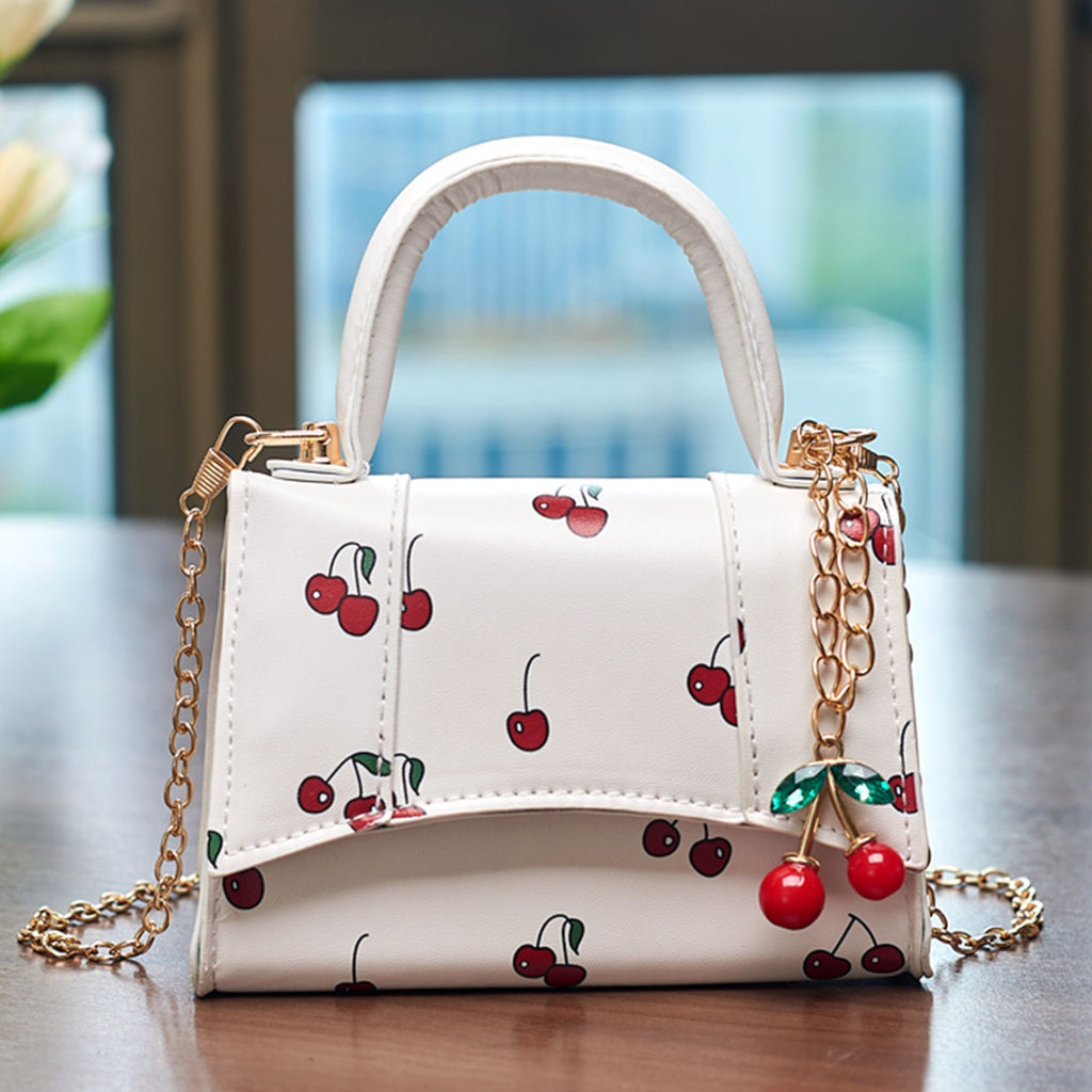 Willow & Ruby Girls' Cherry Print Mini Top Handle Crossbody Bag with Charm for Kids