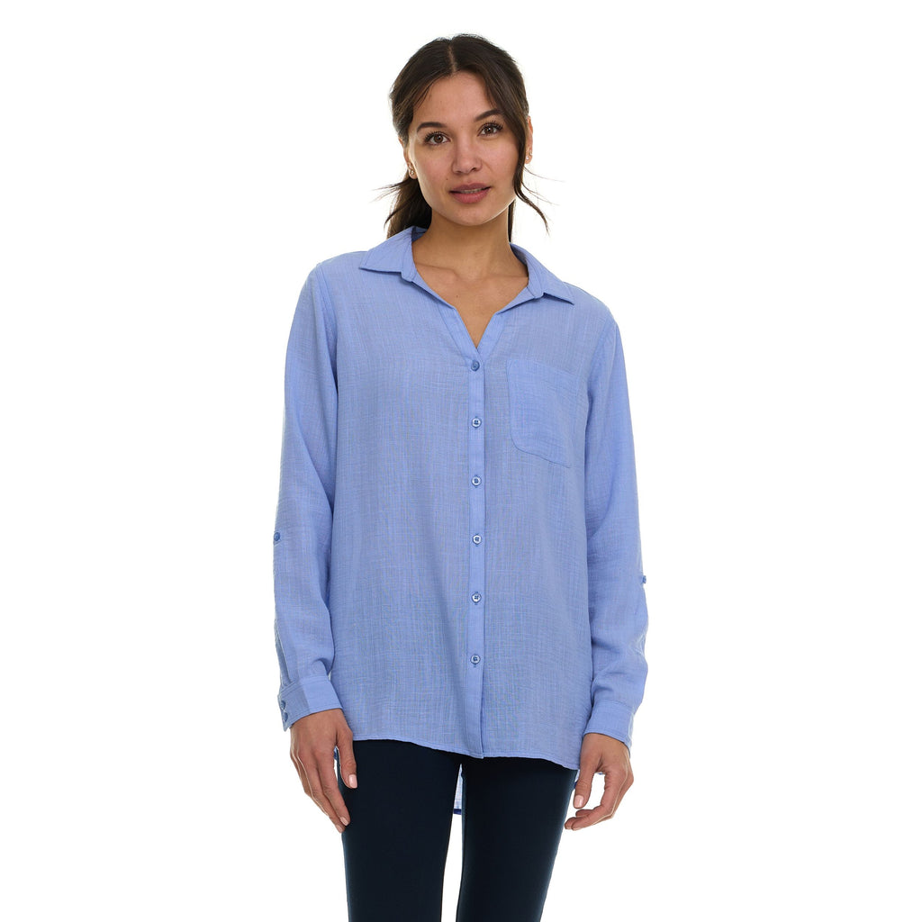 Super Triple Goose Women’s Linen Long Sleeve Button-Down Shirt – Lightweight Casual Collared Top with Pocket