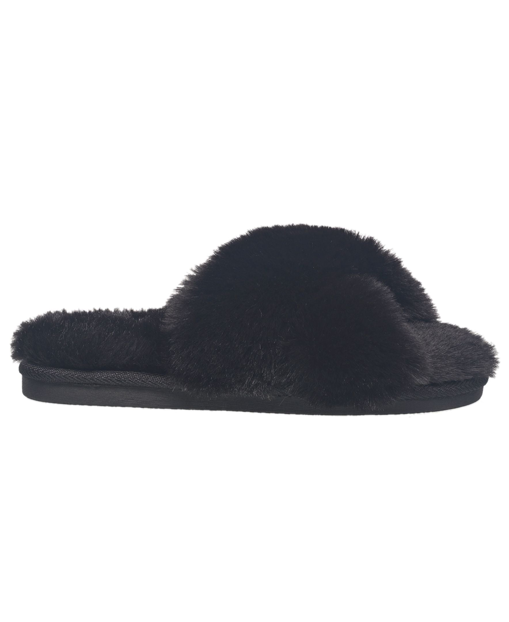 Aeropostale Women's Fuzzy Criss Cross House Slippers with Cushioned Comfort in Black