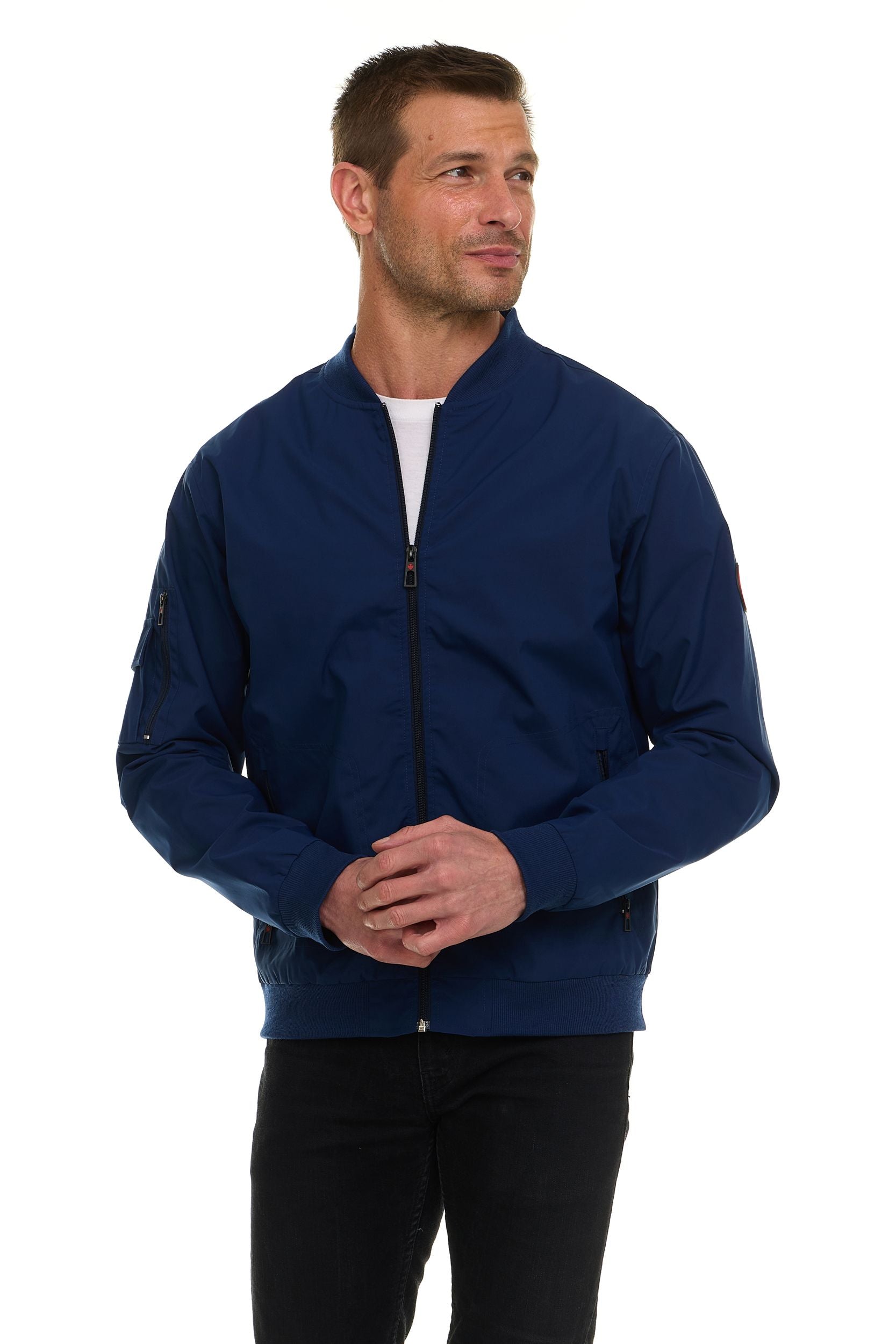 Canada Weather Gear Men’s Water Resistant Microfiber Bomber Jacket – Lightweight Zip-Up Windbreaker with Sleeve Pocket