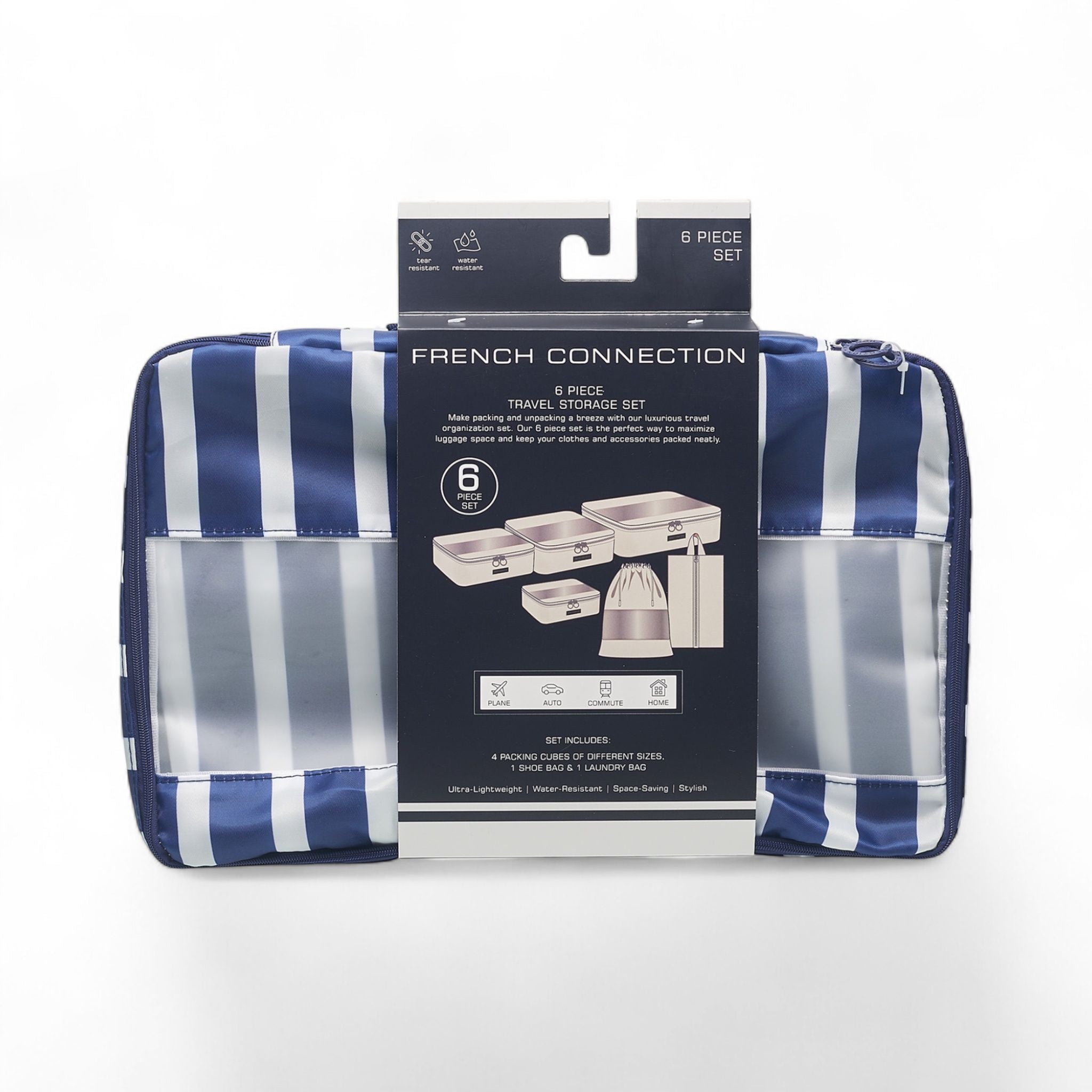 French Connection 6pc Packing Cube Set - Travel Storage Organizer Set for Luggage (Striped)