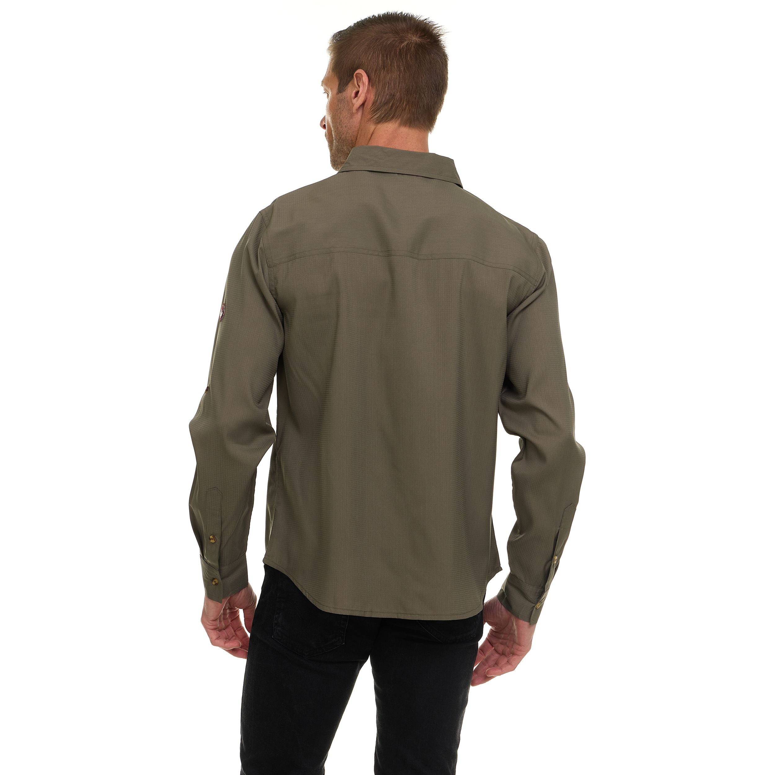 Canada Weather Gear Men’s Long Sleeve Ripstop Shirt – Roll-Up Sleeves, Dual Chest Pockets, Outdoor Lightweight Button-Down