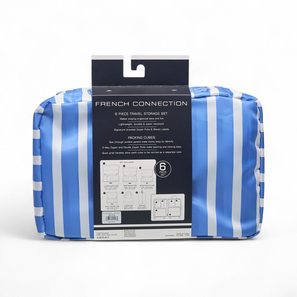 French Connection 6pc Packing Cube Set - Travel Storage Organizer Set for Luggage (Striped)