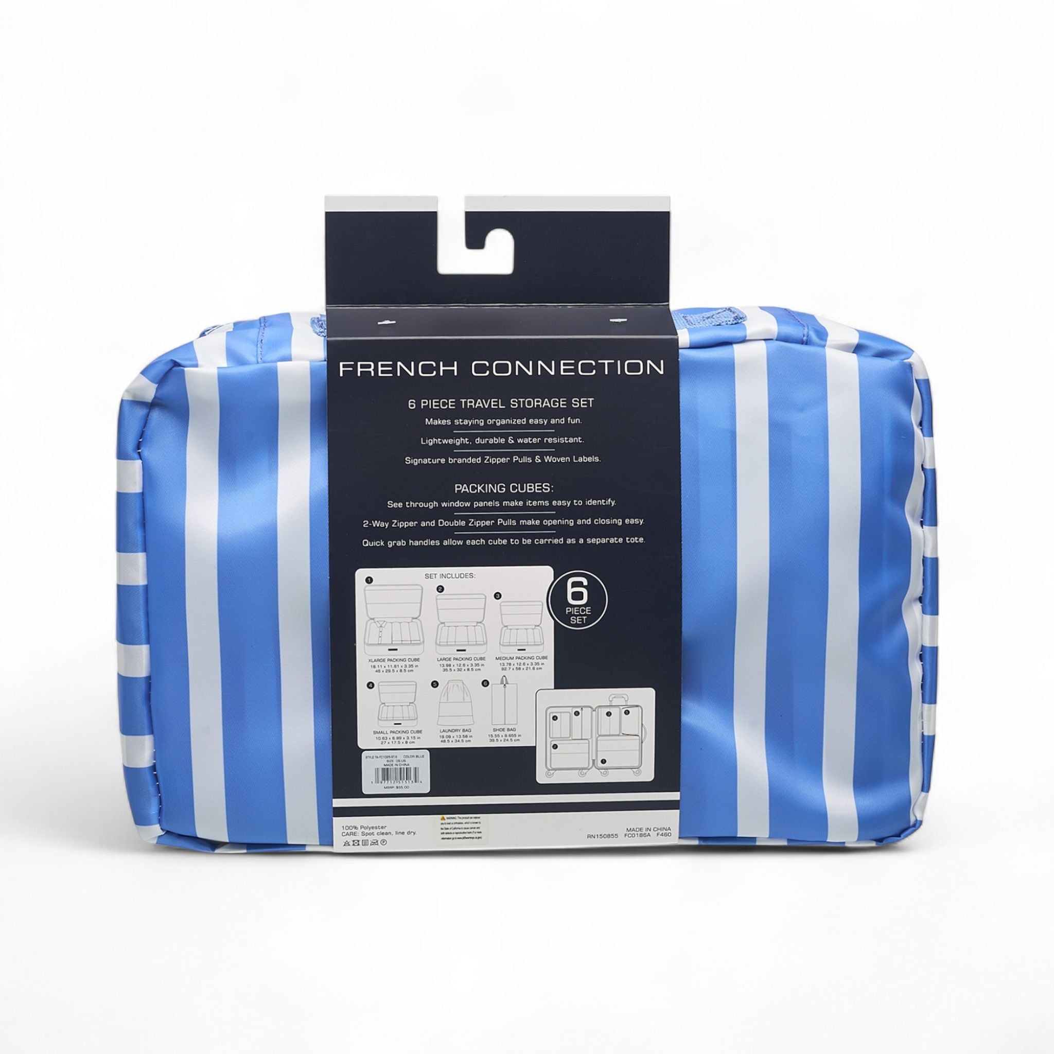 French Connection 6pc Packing Cube Set - Travel Storage Organizer Set for Luggage (Striped)