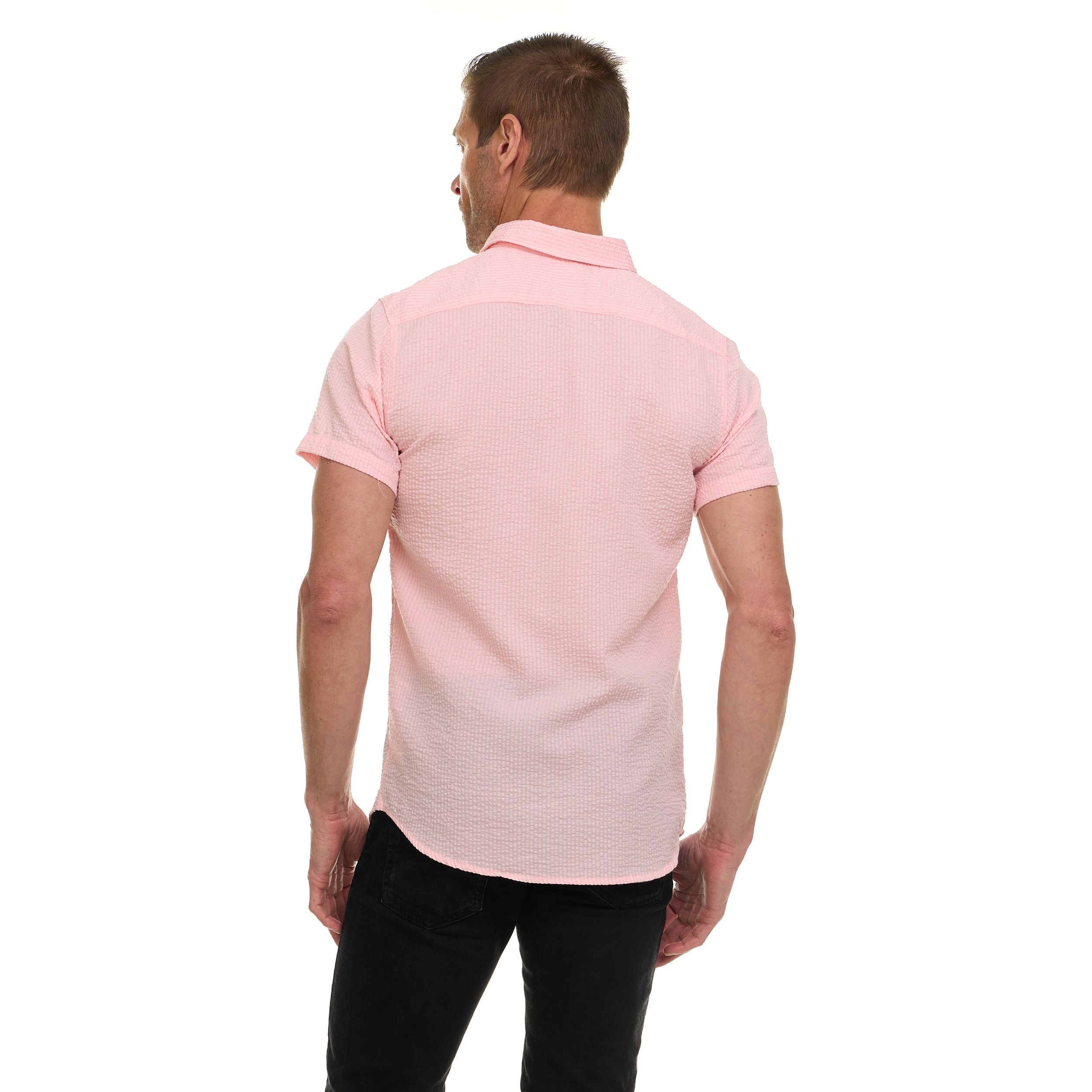 Canada Weather Gear Men’s Seersucker Button-Down Shirt – Short Sleeve Solid Textured Short Sleeve Shirt with Chest Pocket
