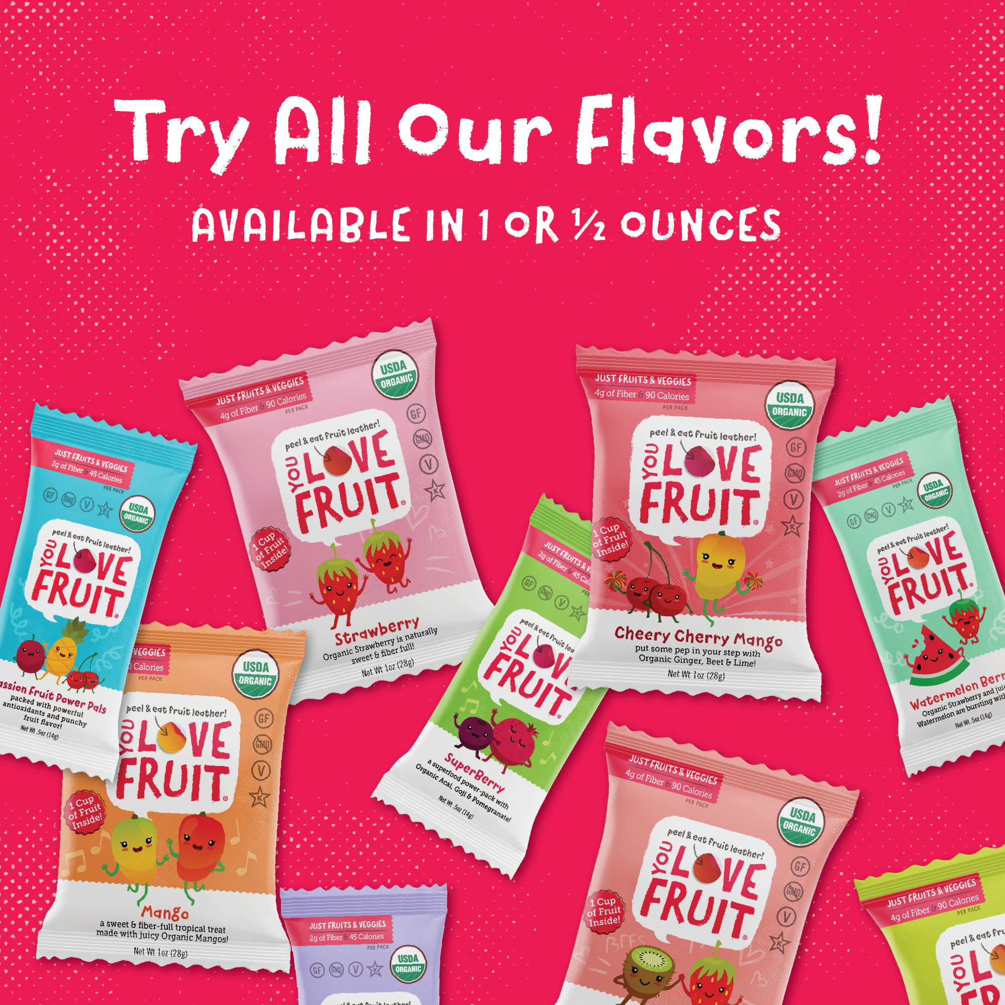 YOU LOVE FRUIT Organic Fruit Snacks Variety Box — 30 Count (3 flavors per box)
