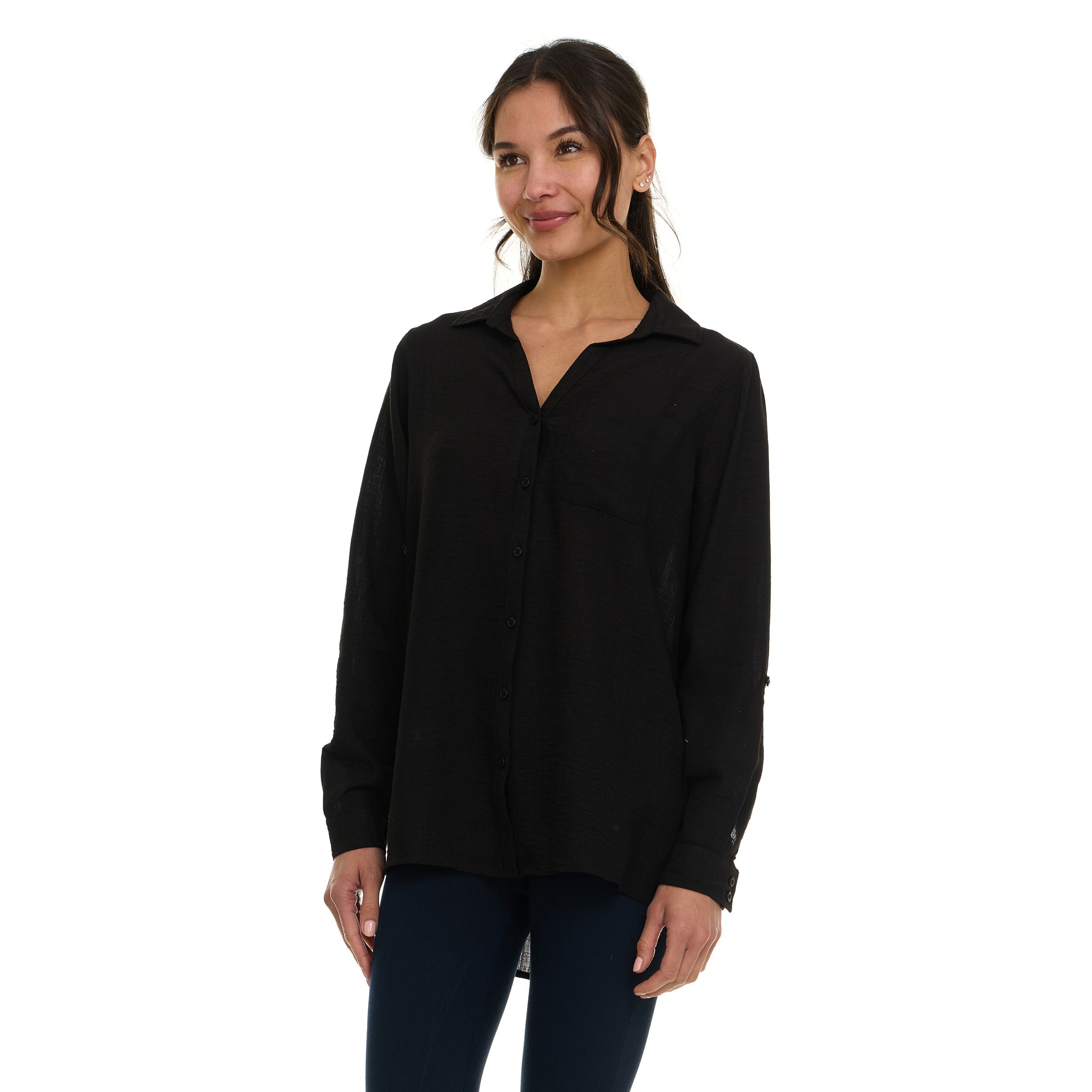 Super Triple Goose Women’s Linen Long Sleeve Button-Down Shirt – Lightweight Casual Collared Top with Pocket