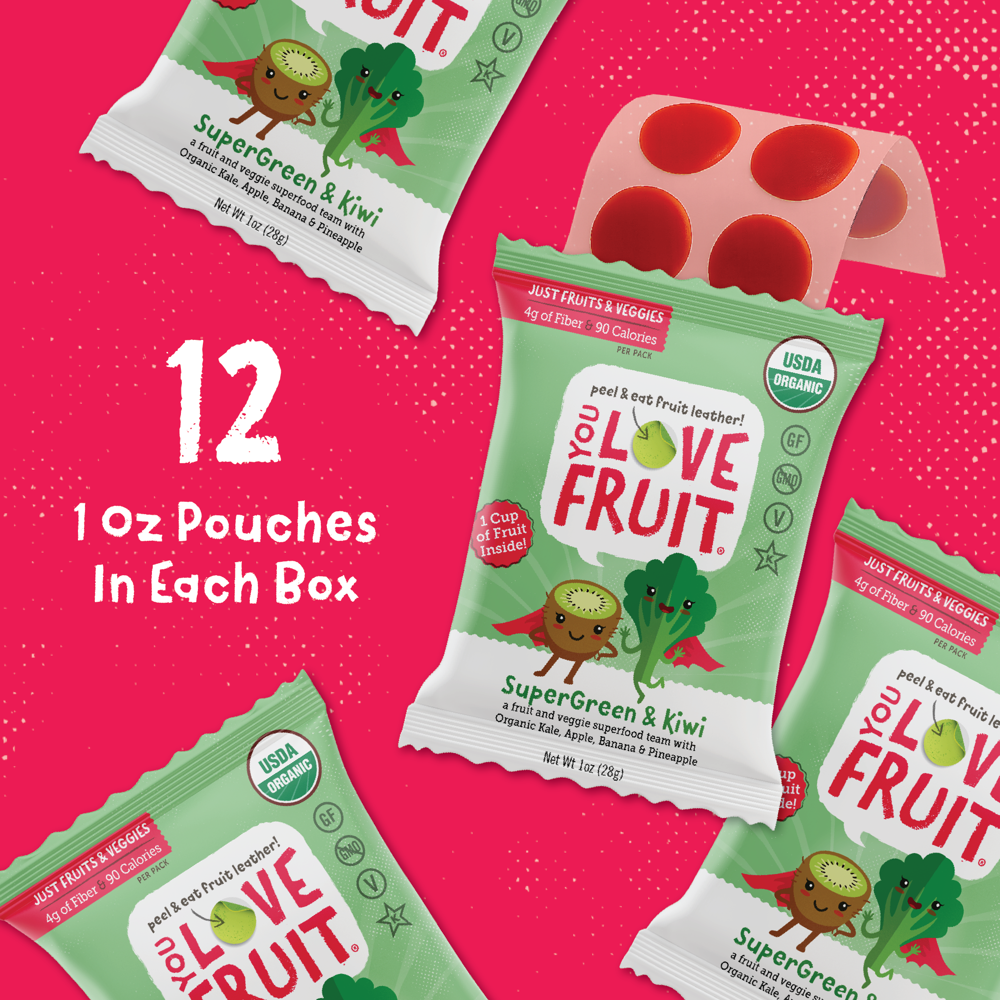 YOU LOVE FRUIT Organic Fruit Snacks — 1 oz Pouches, Pack of 12