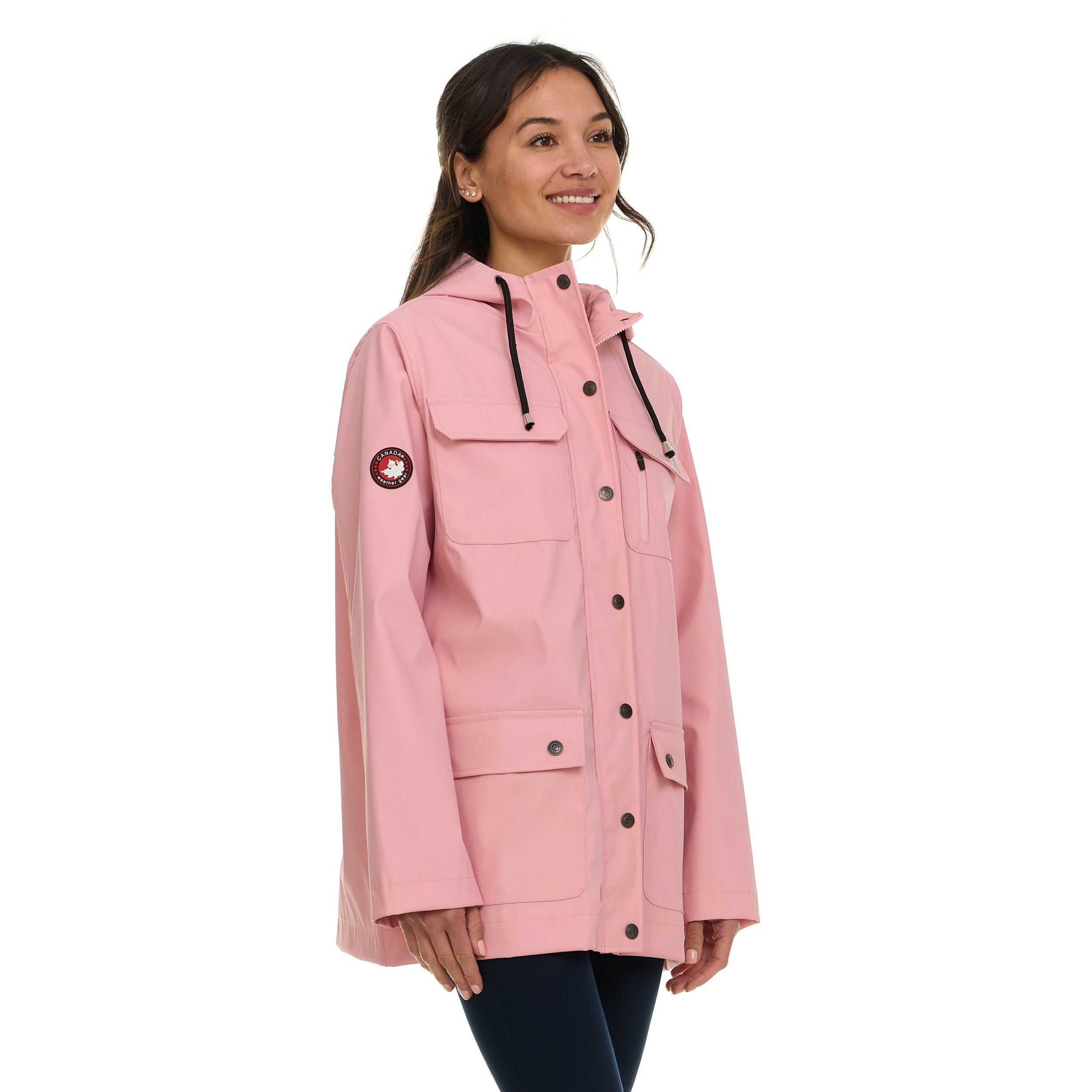 Canada Weather Gear Women's Waterproof Rain Coat with Hood – Lightweight Outdoor Rain Jacket with Front Pockets & Snap Closure