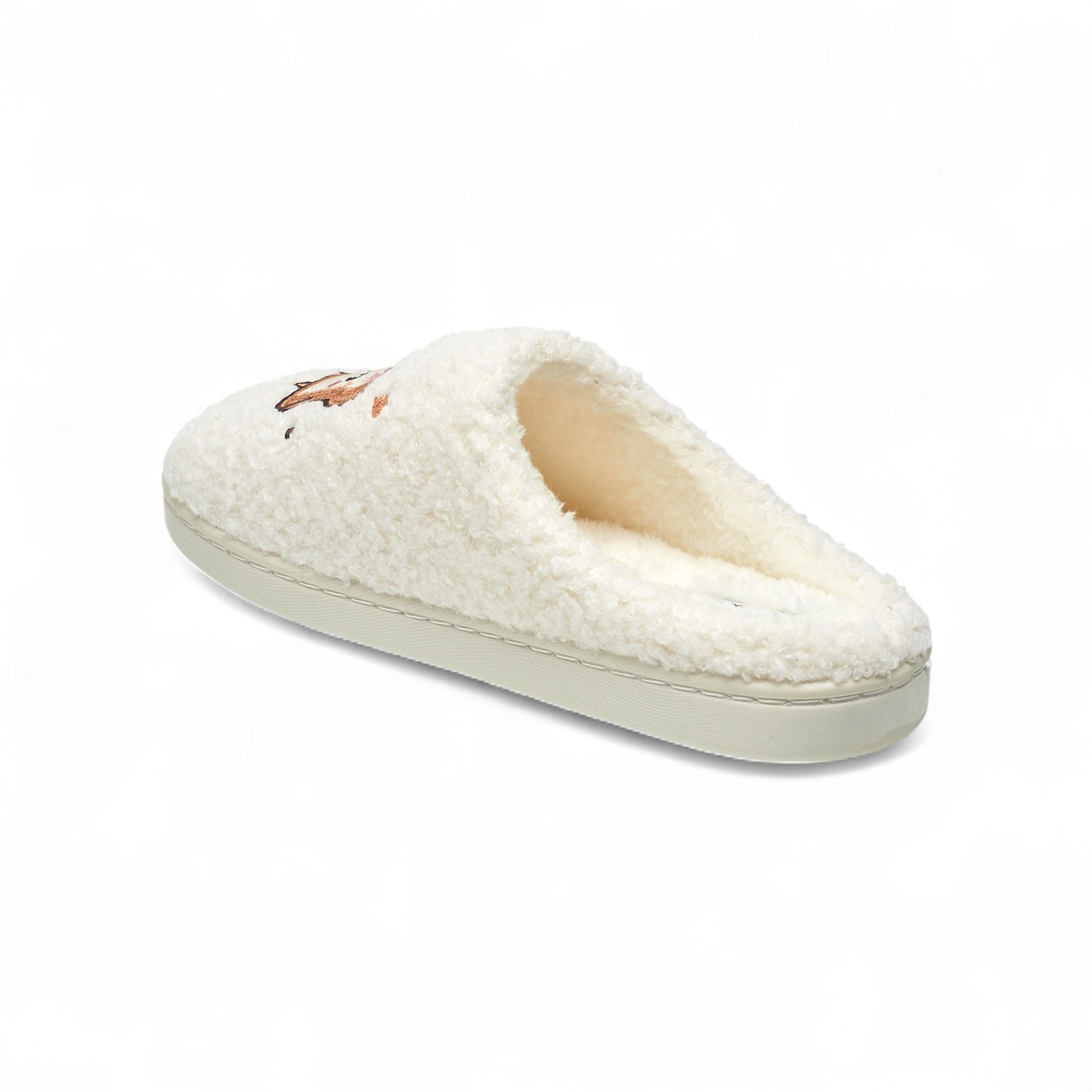 Aéropostale Women’s Fuzzy “Kawaii Toast” Mule Slippers – Ivory Slip-On House Shoes with Cute Bread Slice Embroidery, Plush Lining in Small