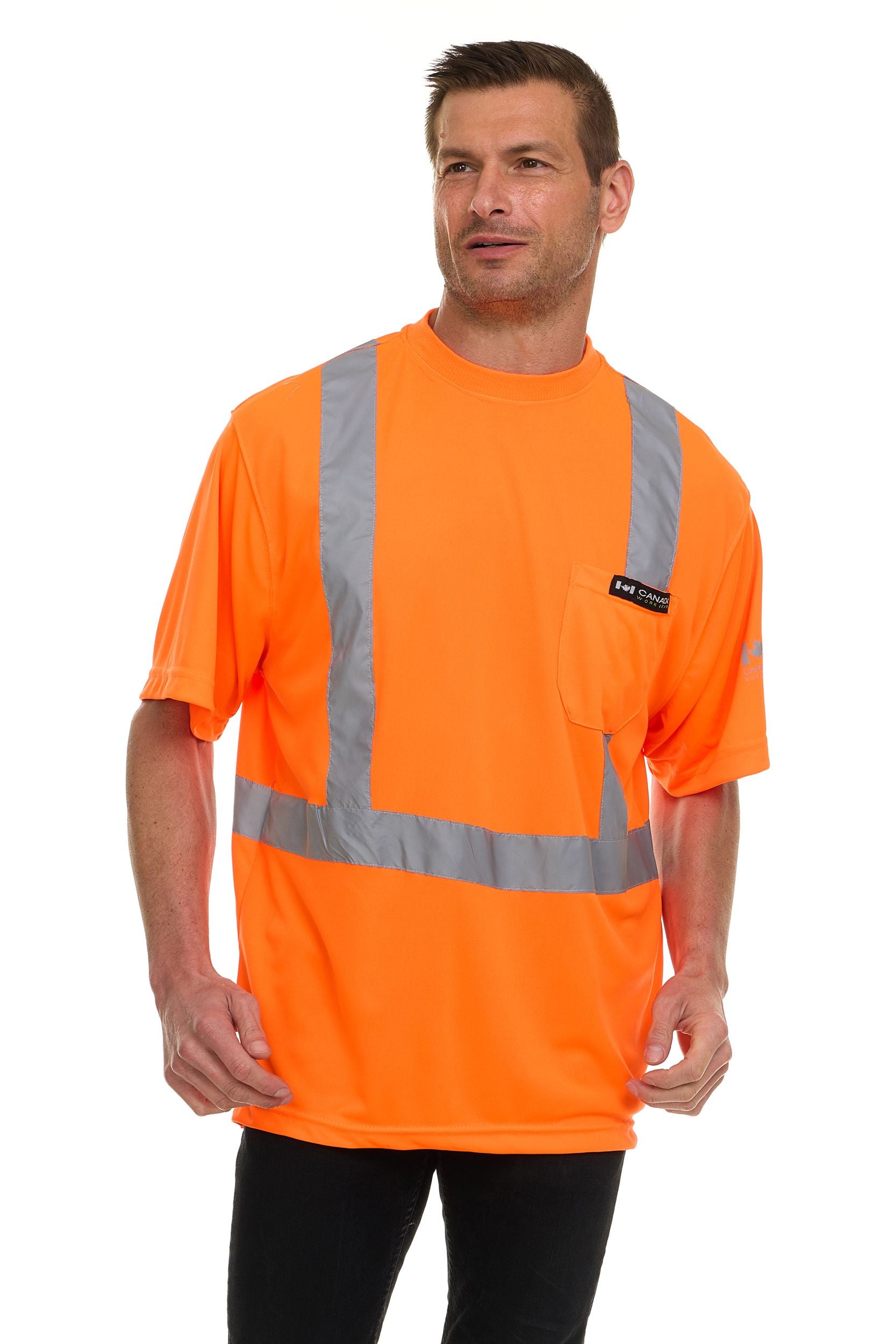 Canada Weather Gear Men’s High Visibility Safety Tee – Reflective Short Sleeve Work Shirt – Lightweight & Breathable