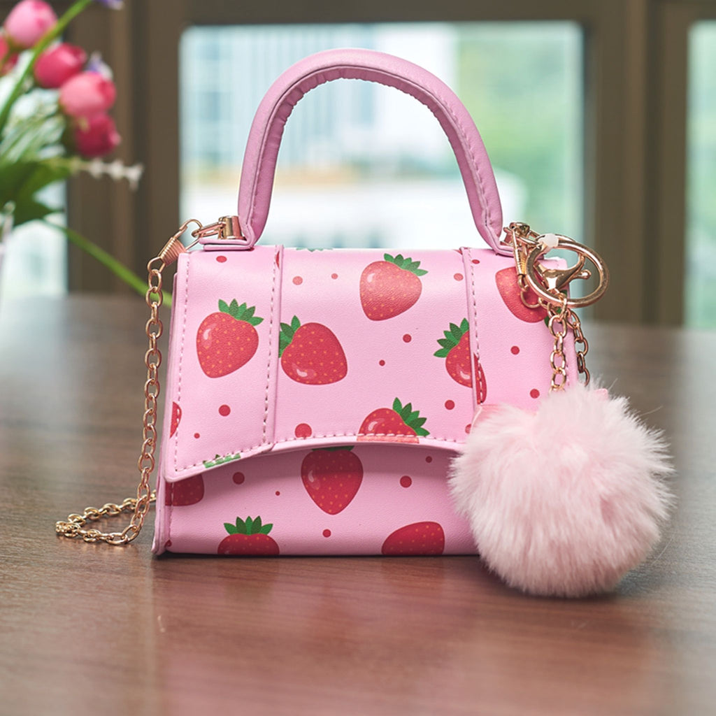 Willow & Ruby Girls' Strawberry Fields Mini Top Handle Bag with Pom Charm