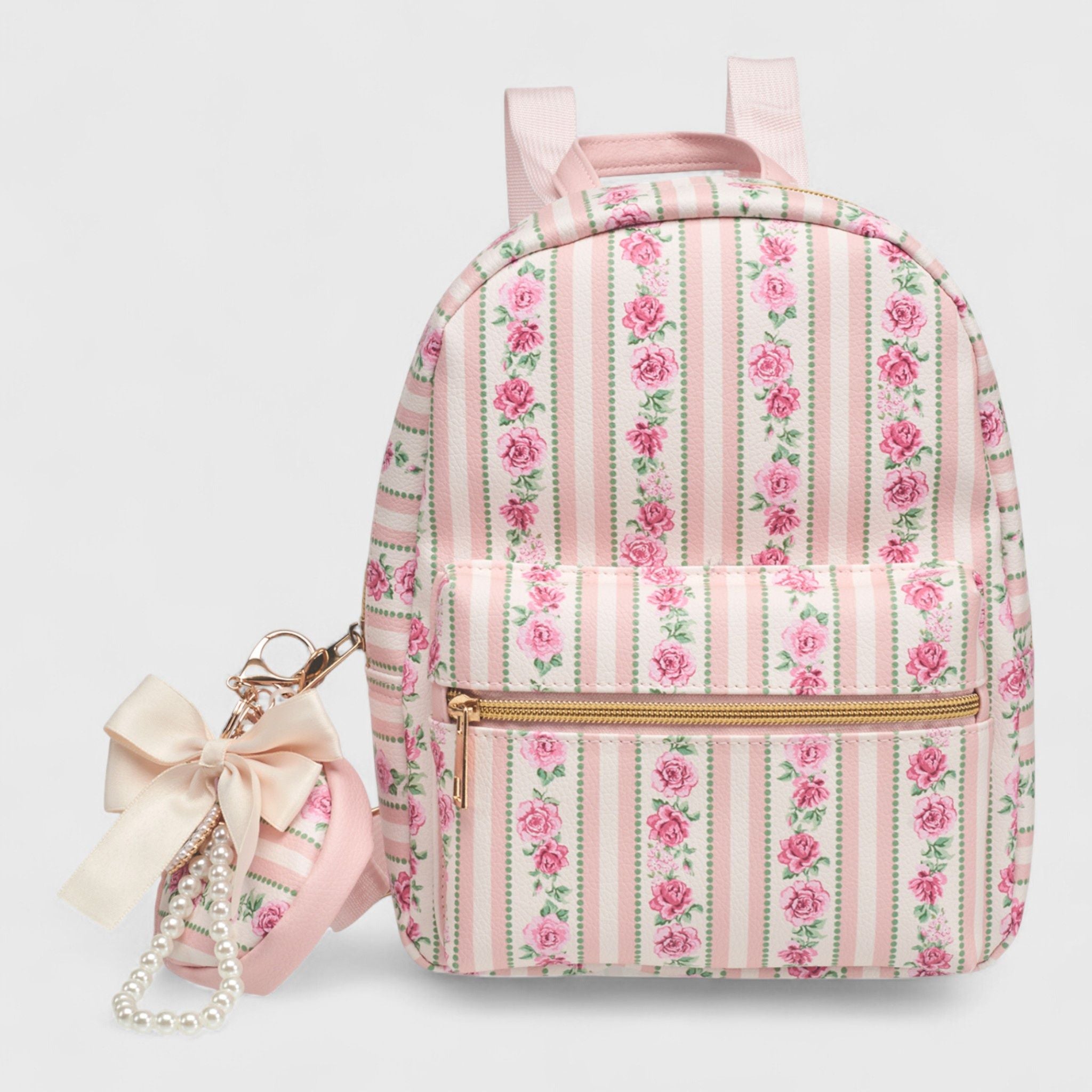 A Little Obsessed Girl's Floral Garden Party Backpack Set with Matching Coin Purse & Pearl Keychain – Cute Mini Backpack for Kids