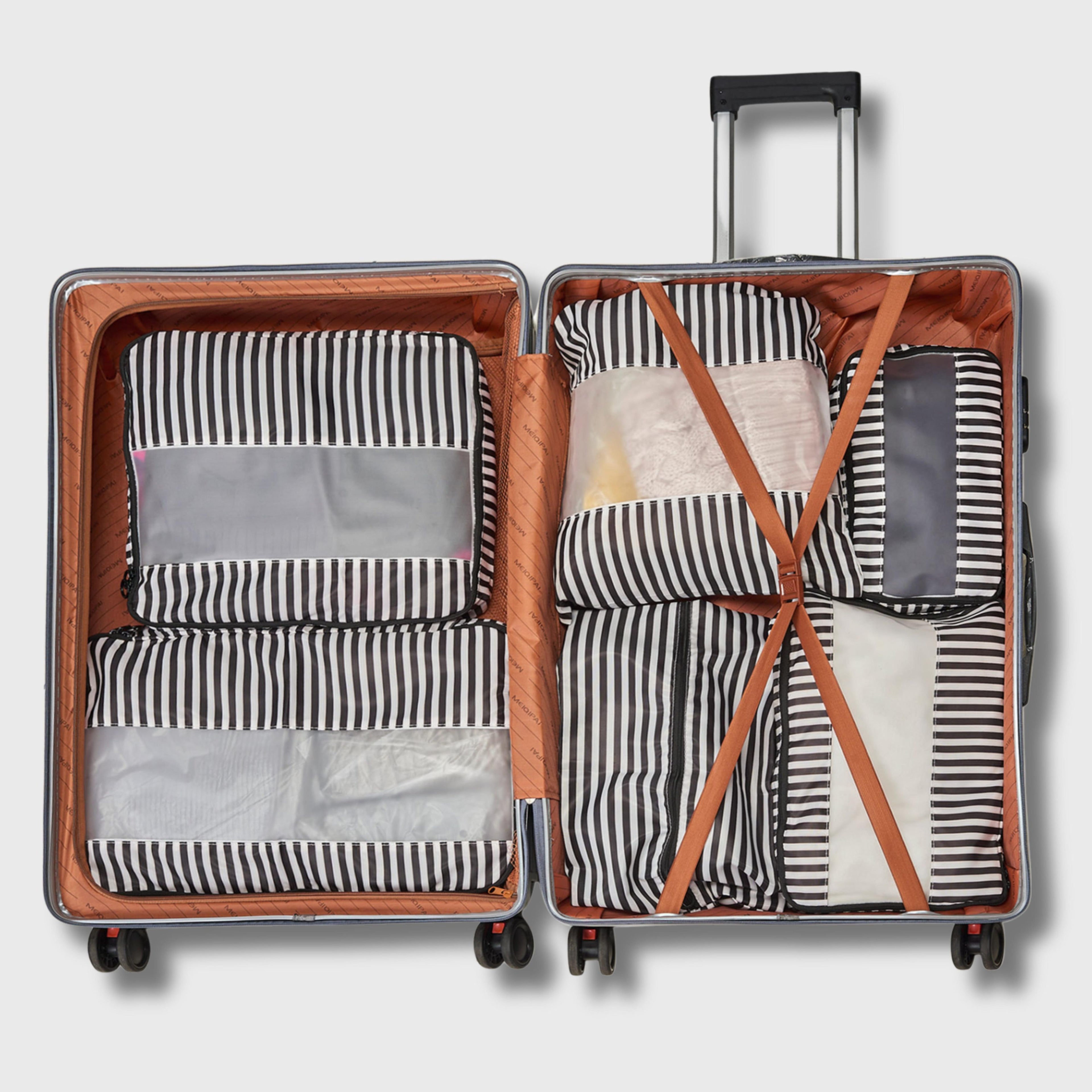 French Connection 6pc Packing Cube Set - Travel Storage Set for Luggage (Striped)
