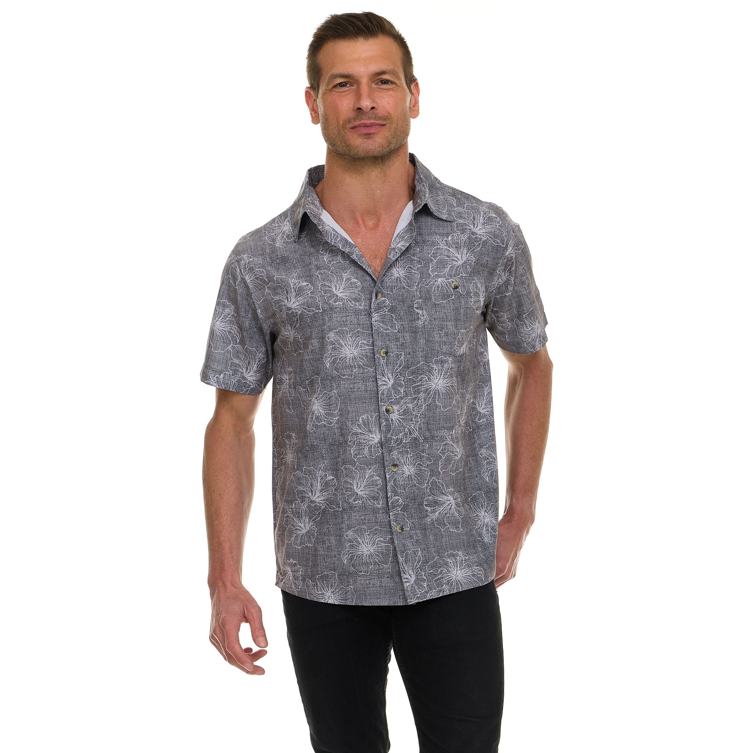 Canada Weather Gear Men’s Short Sleeve Button-Down Shirt – Casual Lightweight Printed Shirt with Chest Pocket