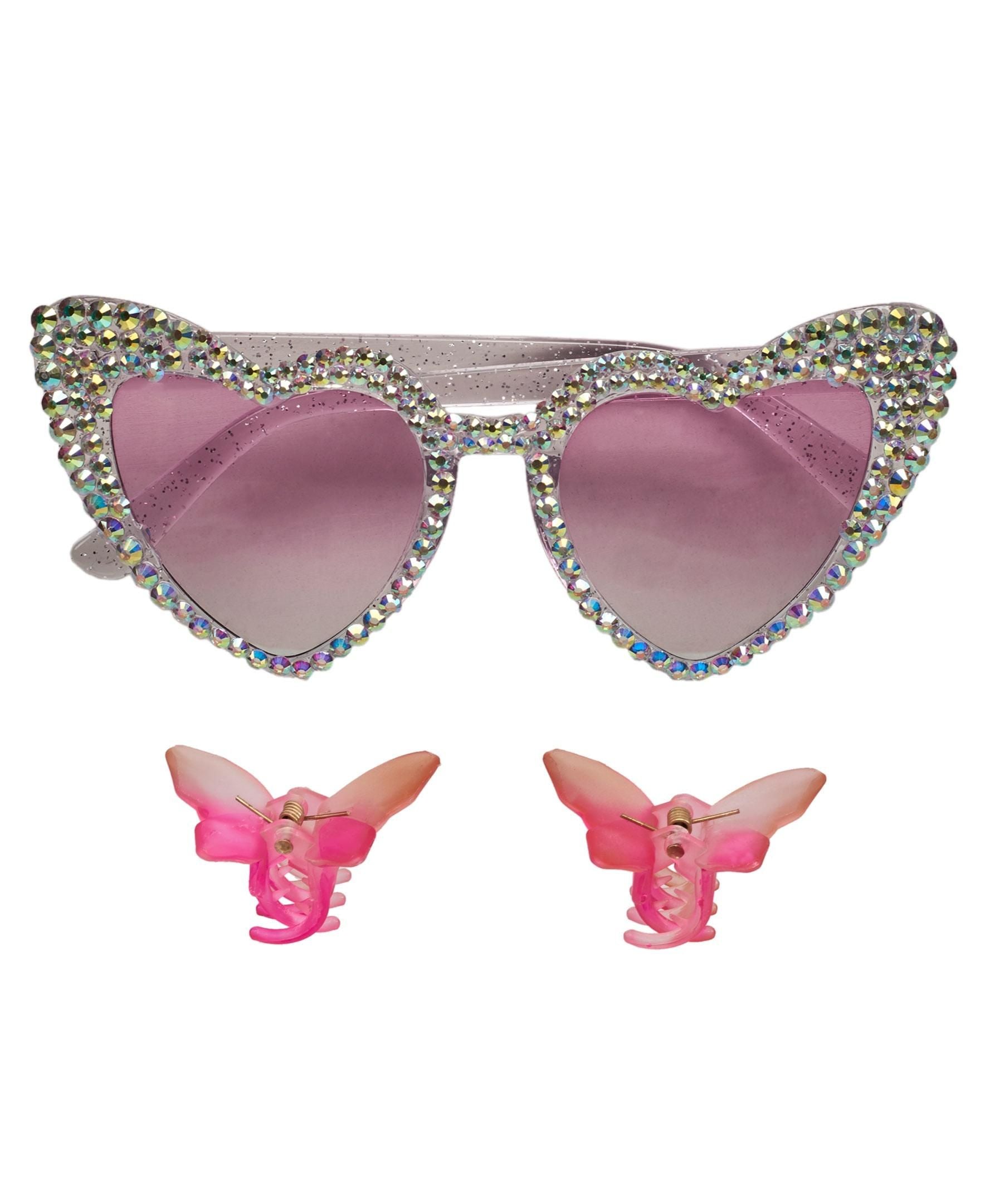 Willow & Ruby Kid's Fun Sunglasses with Hair Clip Set for Girls - Sunnies & Claws in Strawberry