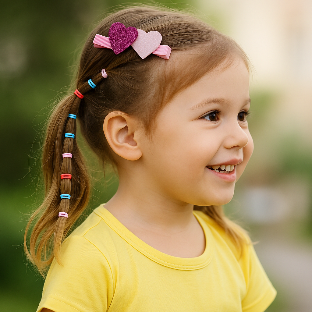 Simply Petals 1000pc Girls' Hair Elastics Accessory Gift Set with Har Ties Elastics & Glitter Heart Clips for Kids