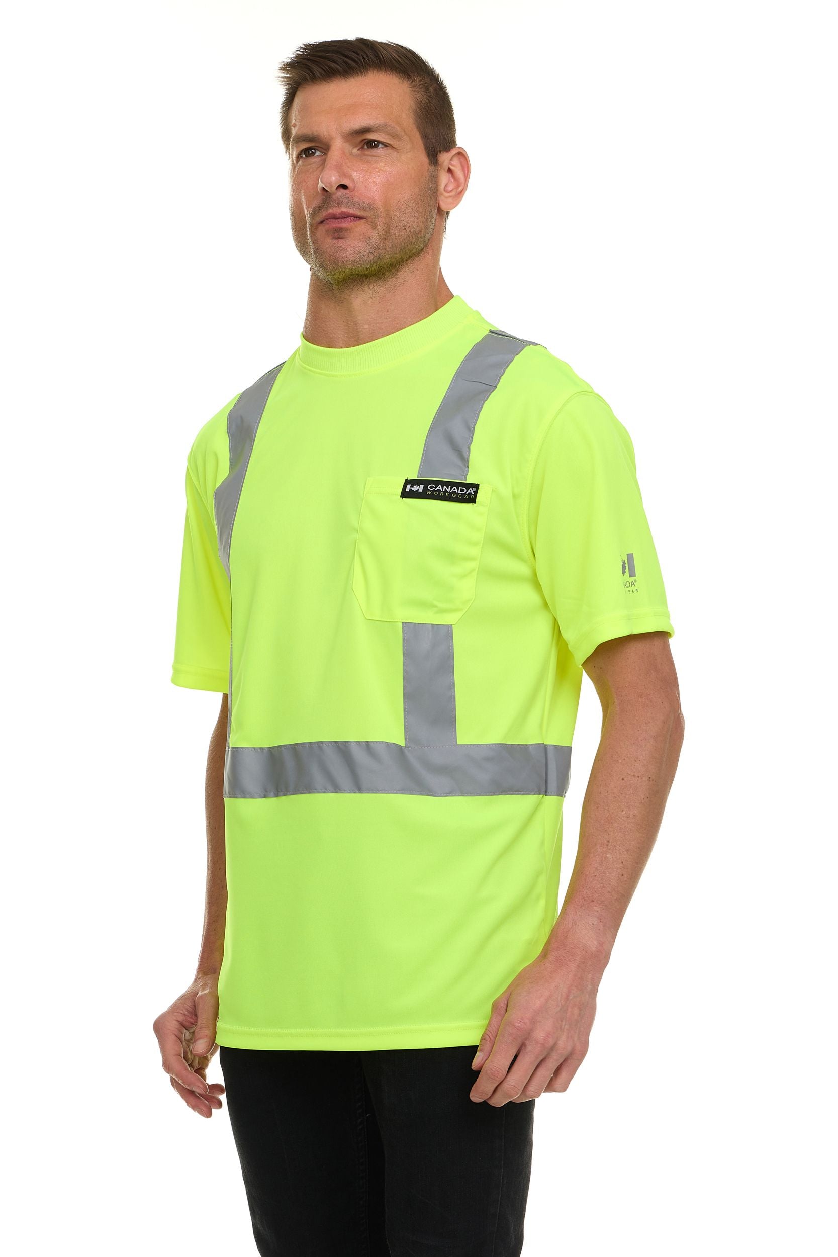 Canada Weather Gear Men’s High Visibility Safety Tee – Reflective Short Sleeve Work Shirt – Lightweight & Breathable