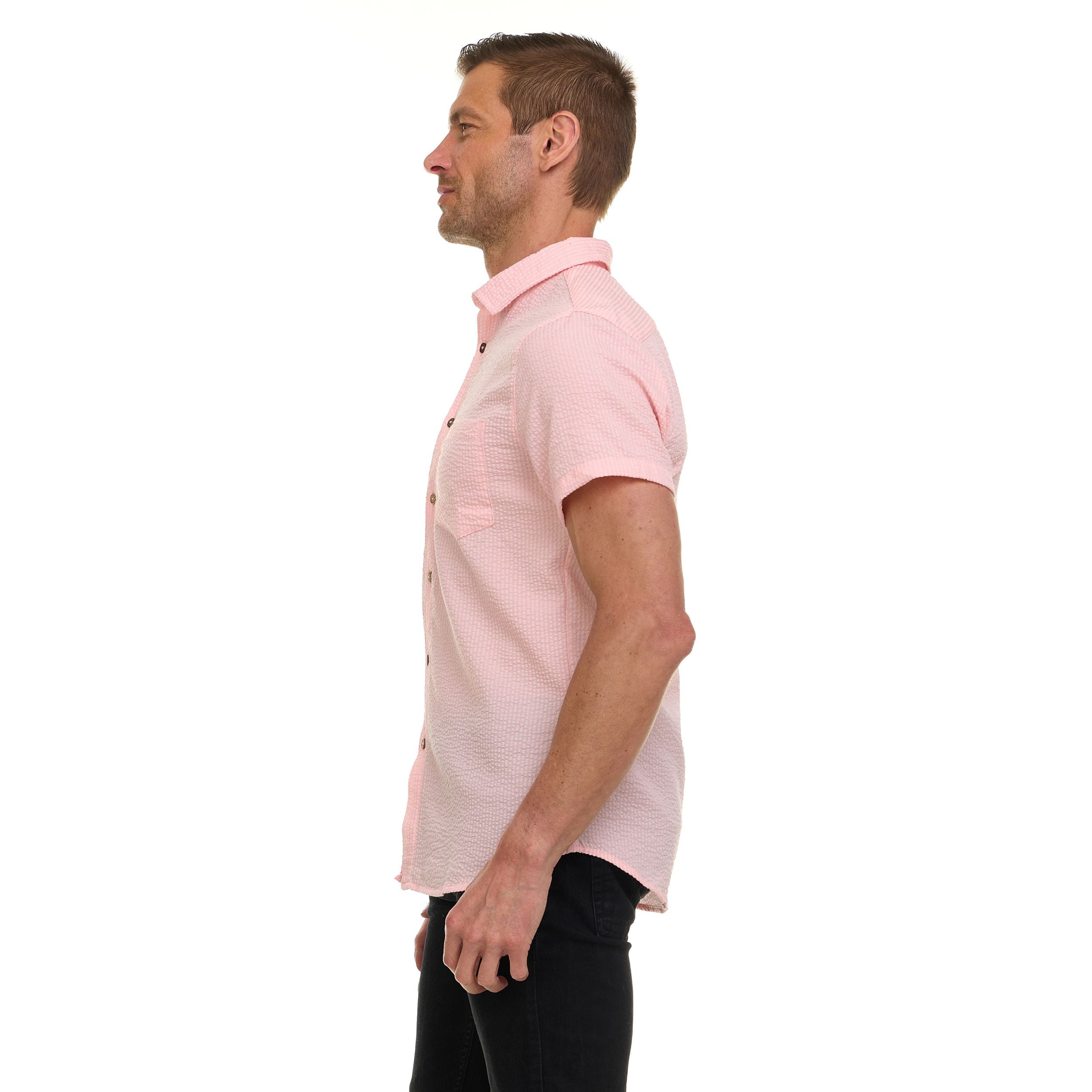 Canada Weather Gear Men’s Seersucker Button-Down Shirt – Short Sleeve Solid Textured Short Sleeve Shirt with Chest Pocket