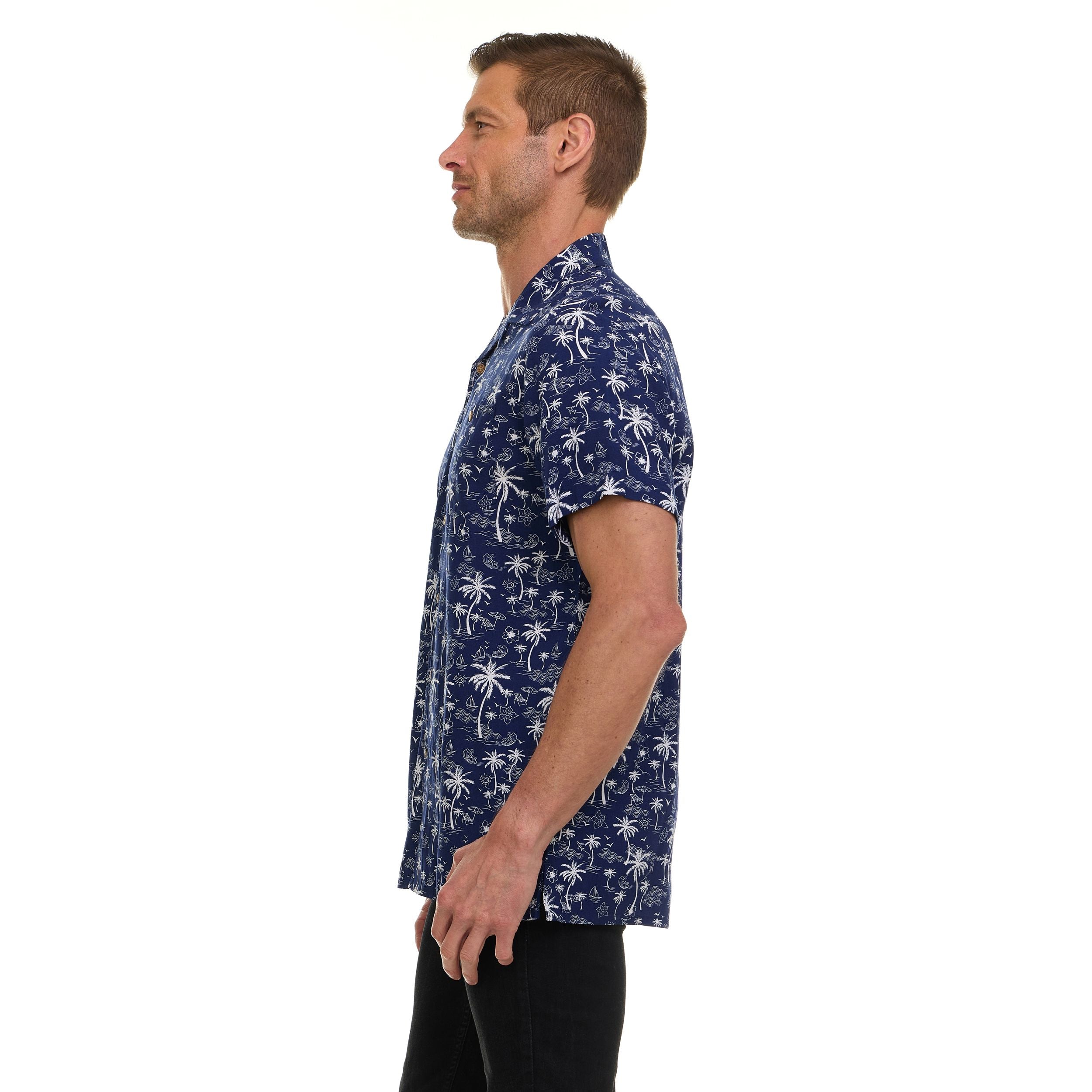 Super Triple Goose Men’s Printed Rayon Camp Collar Shirt - Soft Feel, Moisture-Wicking, Easy Care