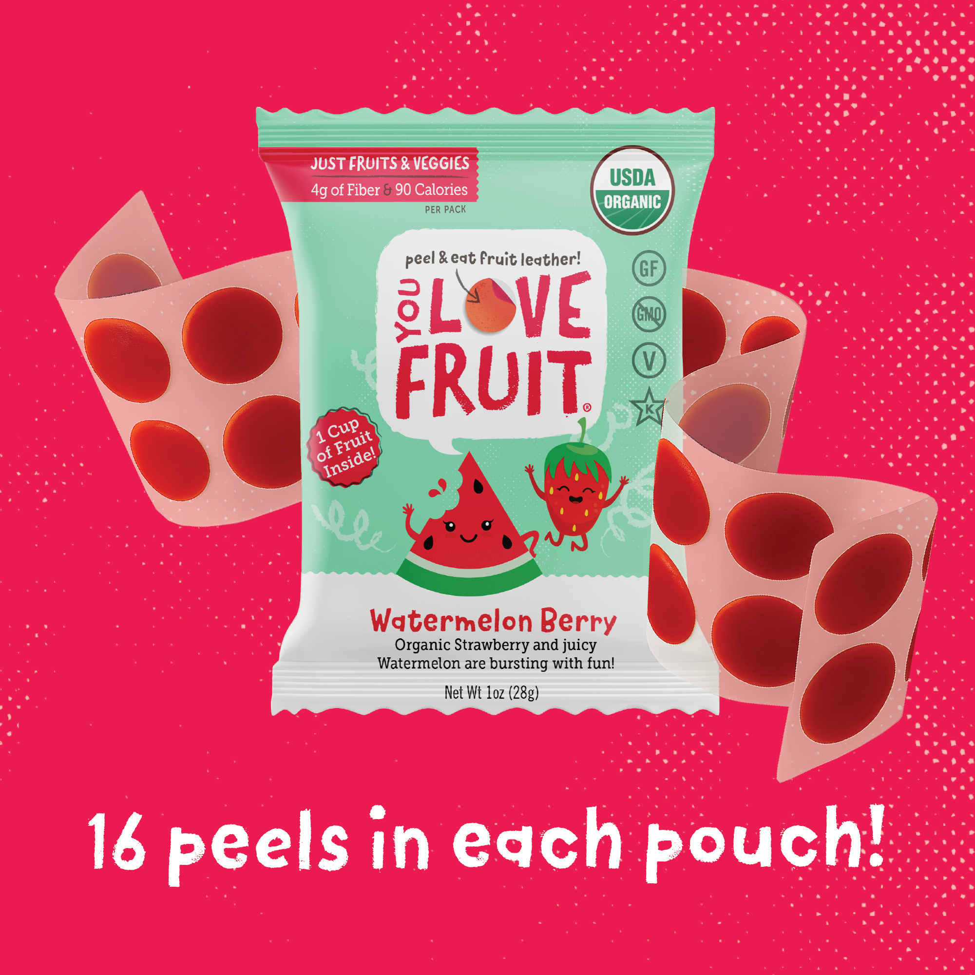 YOU LOVE FRUIT Organic Fruit Snacks — 1 oz Pouches, Pack of 12