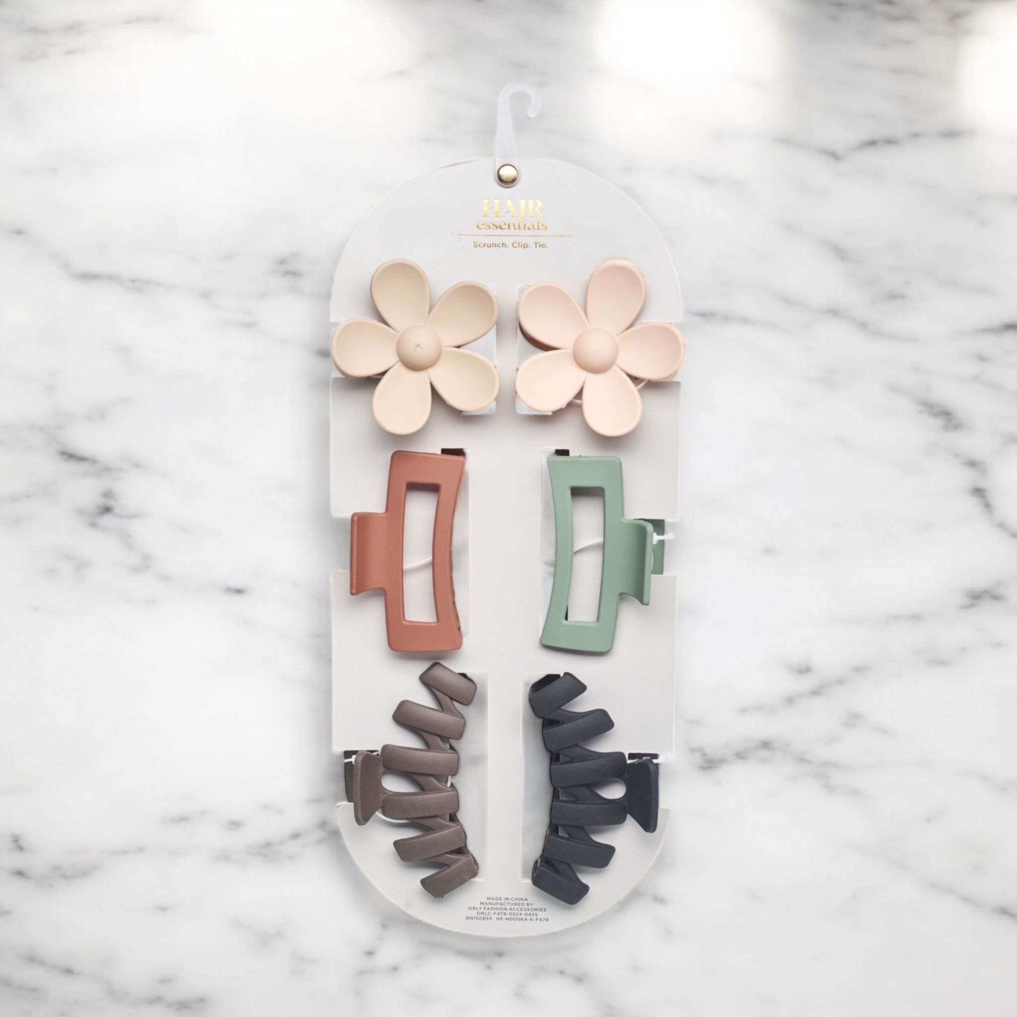 Hair Essentials Women's Hair Clip Set - Flower, Rectangle, and Modern Claw Clips in Neutral Colors, (6-Piece or 18-Piece Packs)