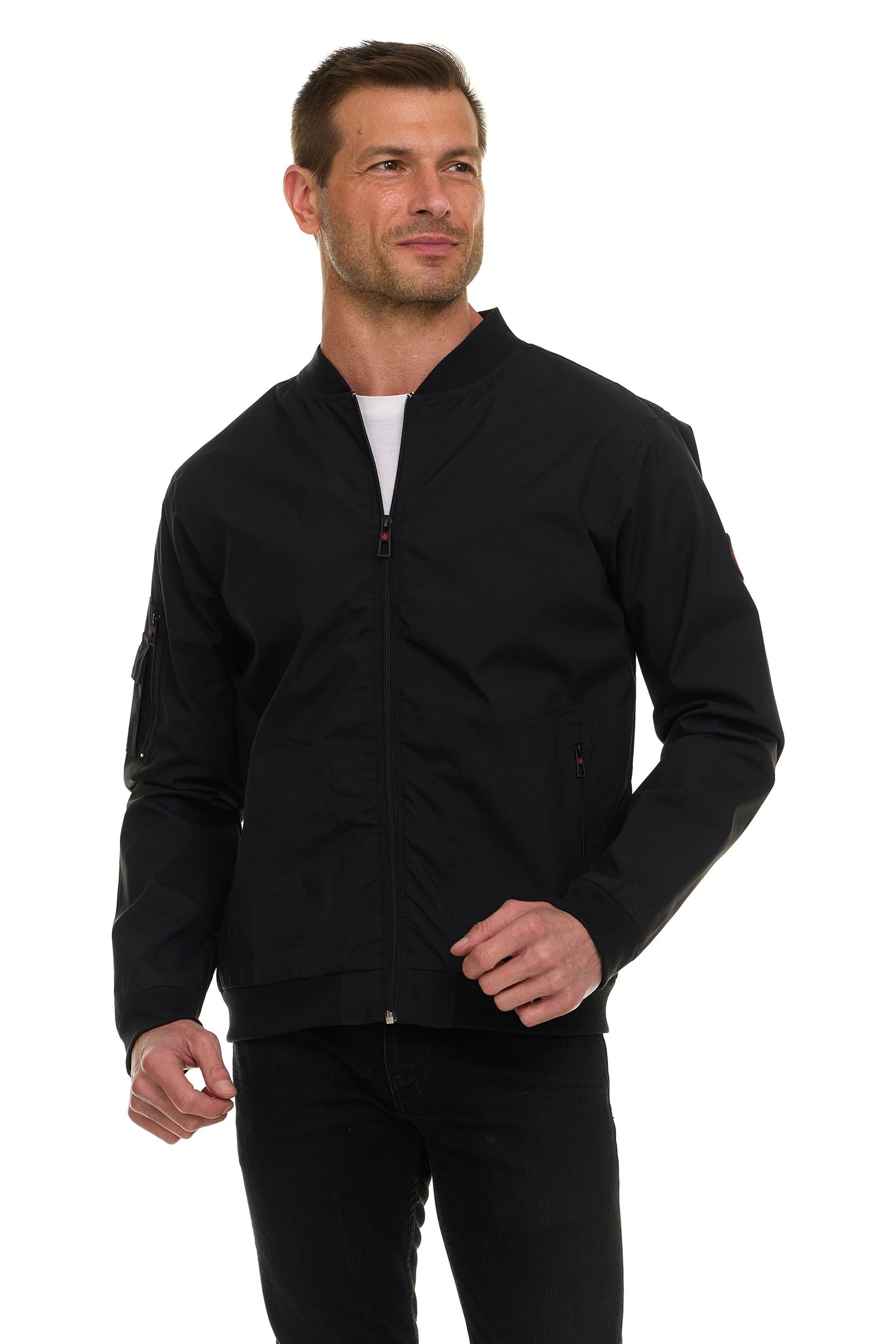 Canada Weather Gear Men’s Water Resistant Microfiber Bomber Jacket – Lightweight Zip-Up Windbreaker with Sleeve Pocket
